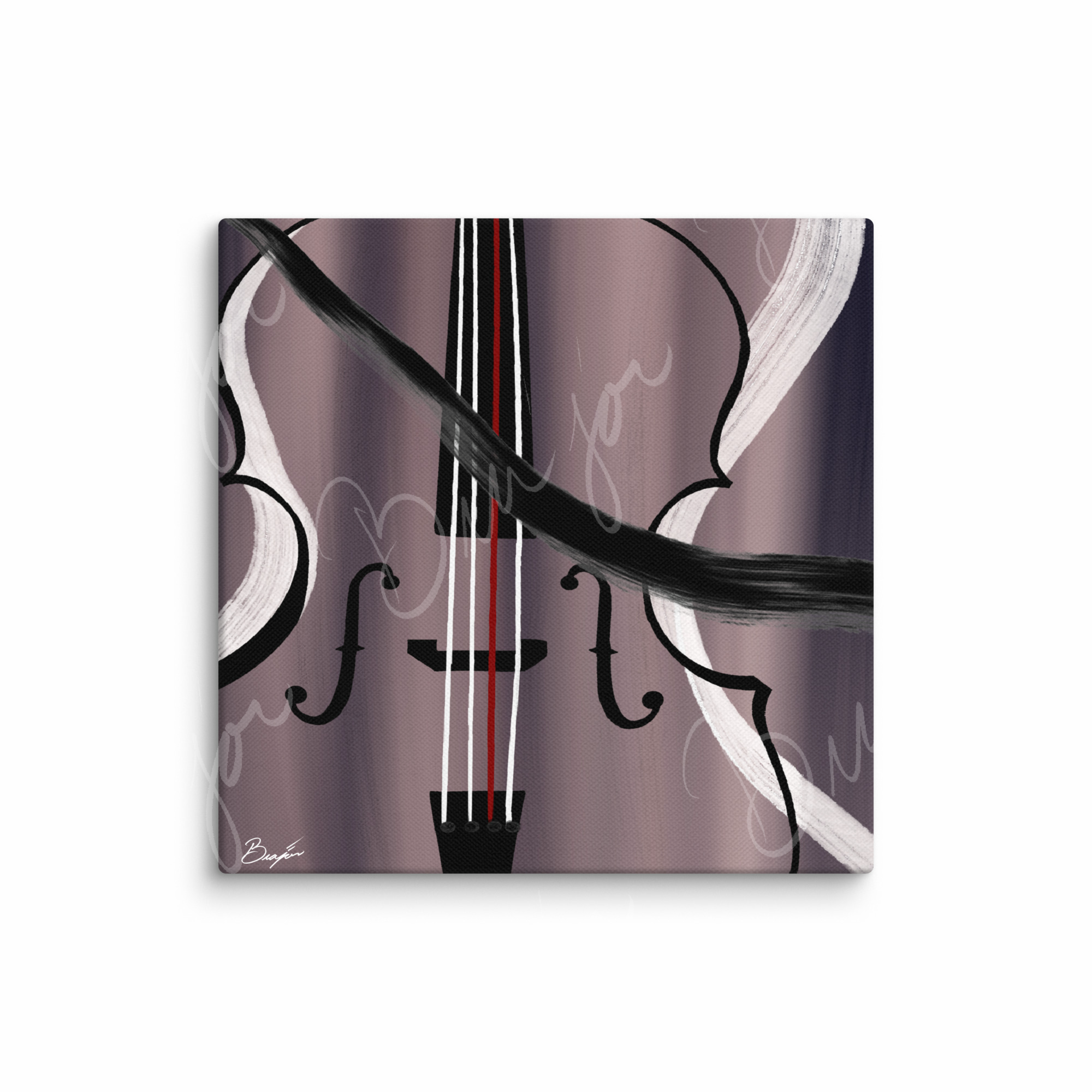 16x16 Canvas Abstract artwork titled First Love designed by the digital abstract artist Bra'jor. Artwork includes the colors Black, White, Gray, violet, Mauve, and Red