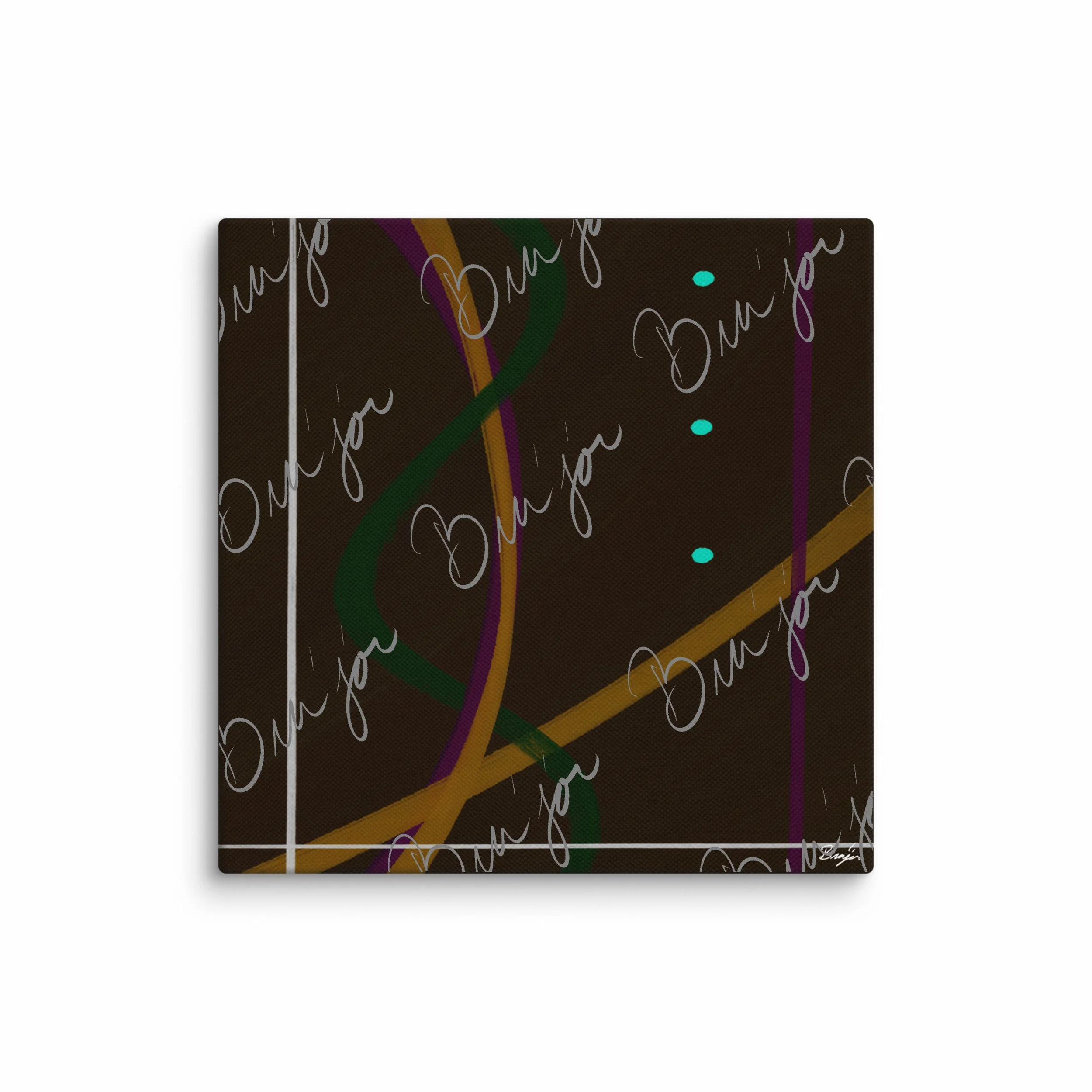 12x12 Canvas Abstract artwork titled Button Up designed by the digital abstract artist Bra'jor. Artwork includes the colors Orange, Purple, Green, White, and Brown