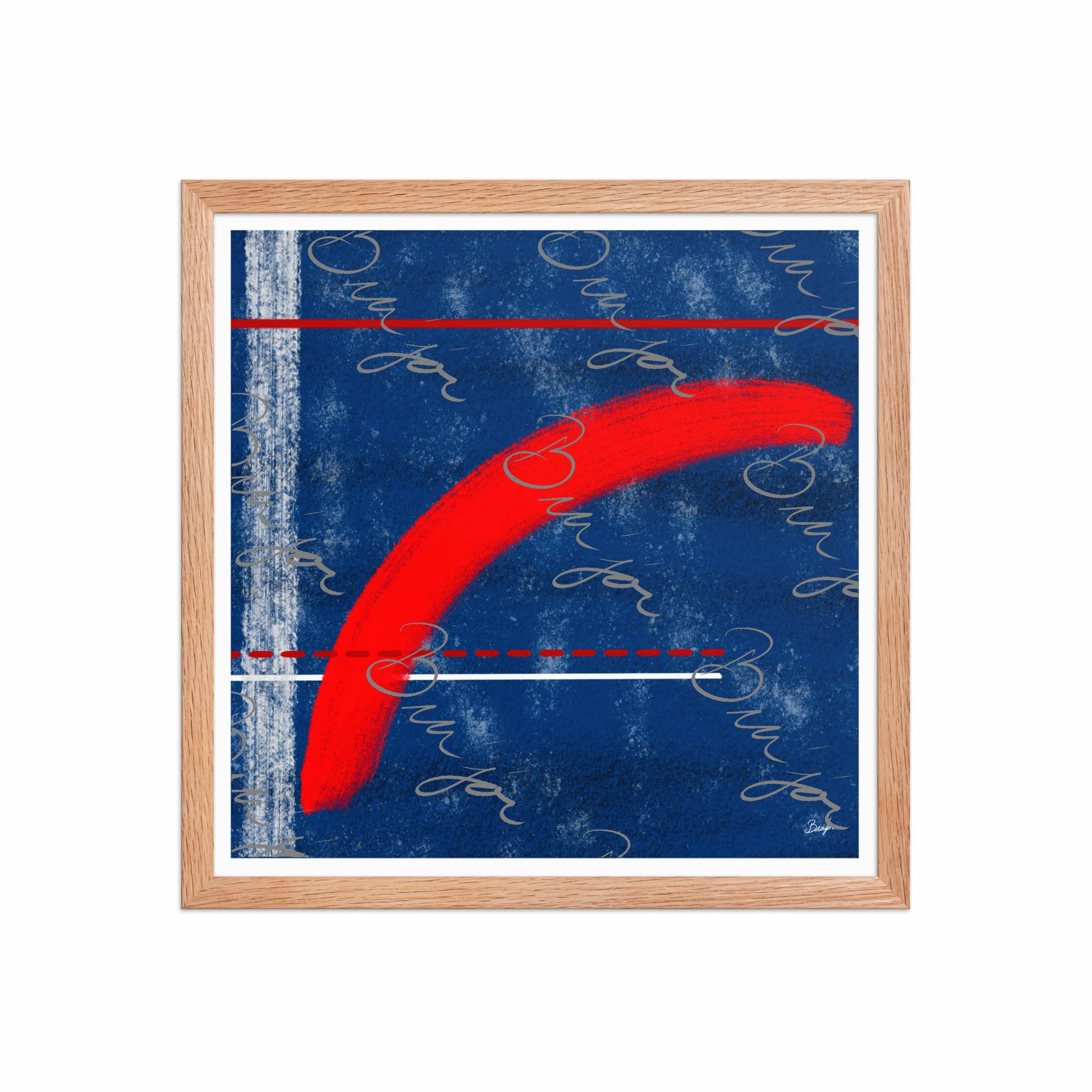 16x16 Red Oak Framed abstract artwork titled Be Bold designed by the digital abstract artist Bra'jor. Artwork includes the colors Blue, White, and Red