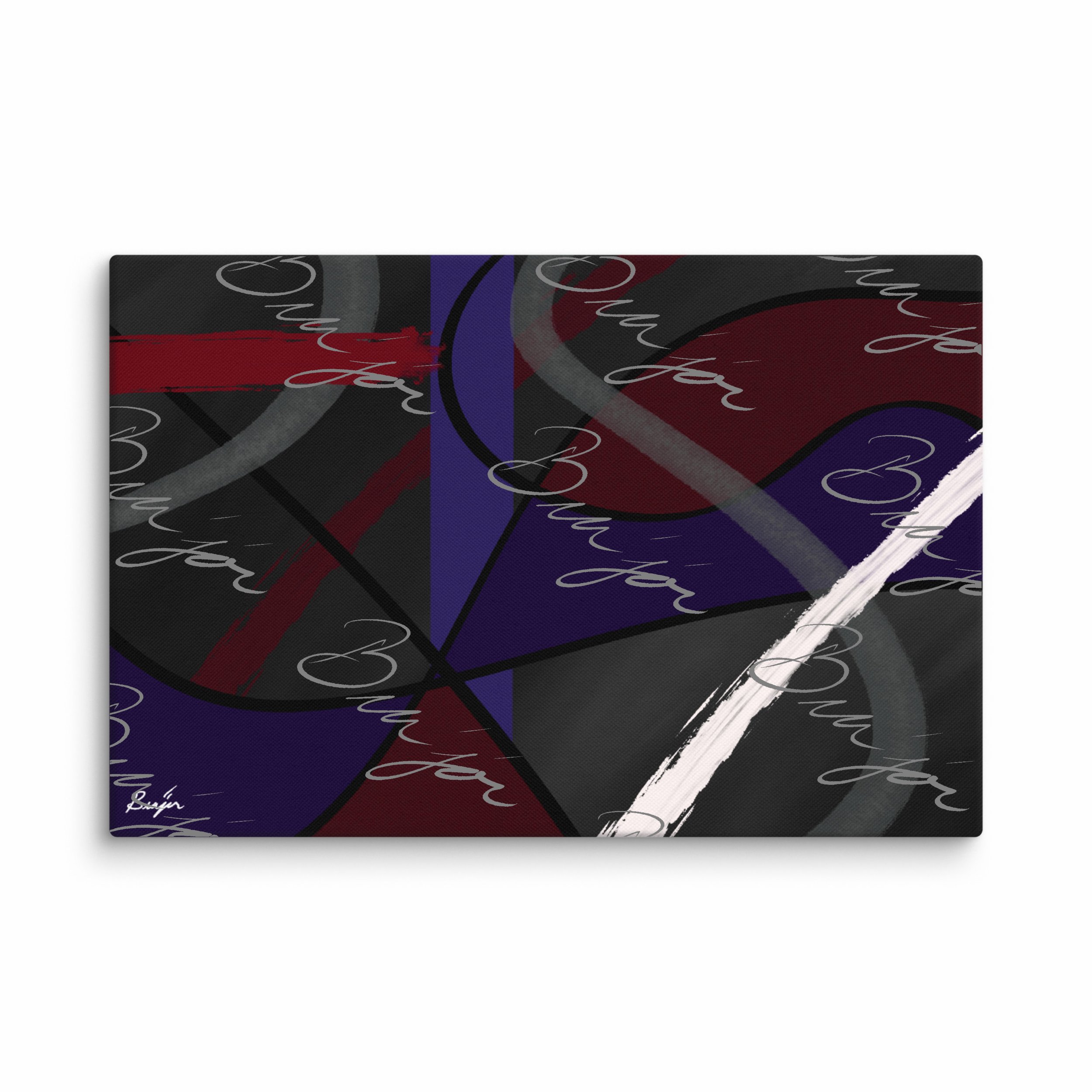 40x60 Canvas Abstract artwork titled Different designed by the digital abstract artist Bra'jor. Artwork includes the colors Purple, Blue, Red, Gray, and Black