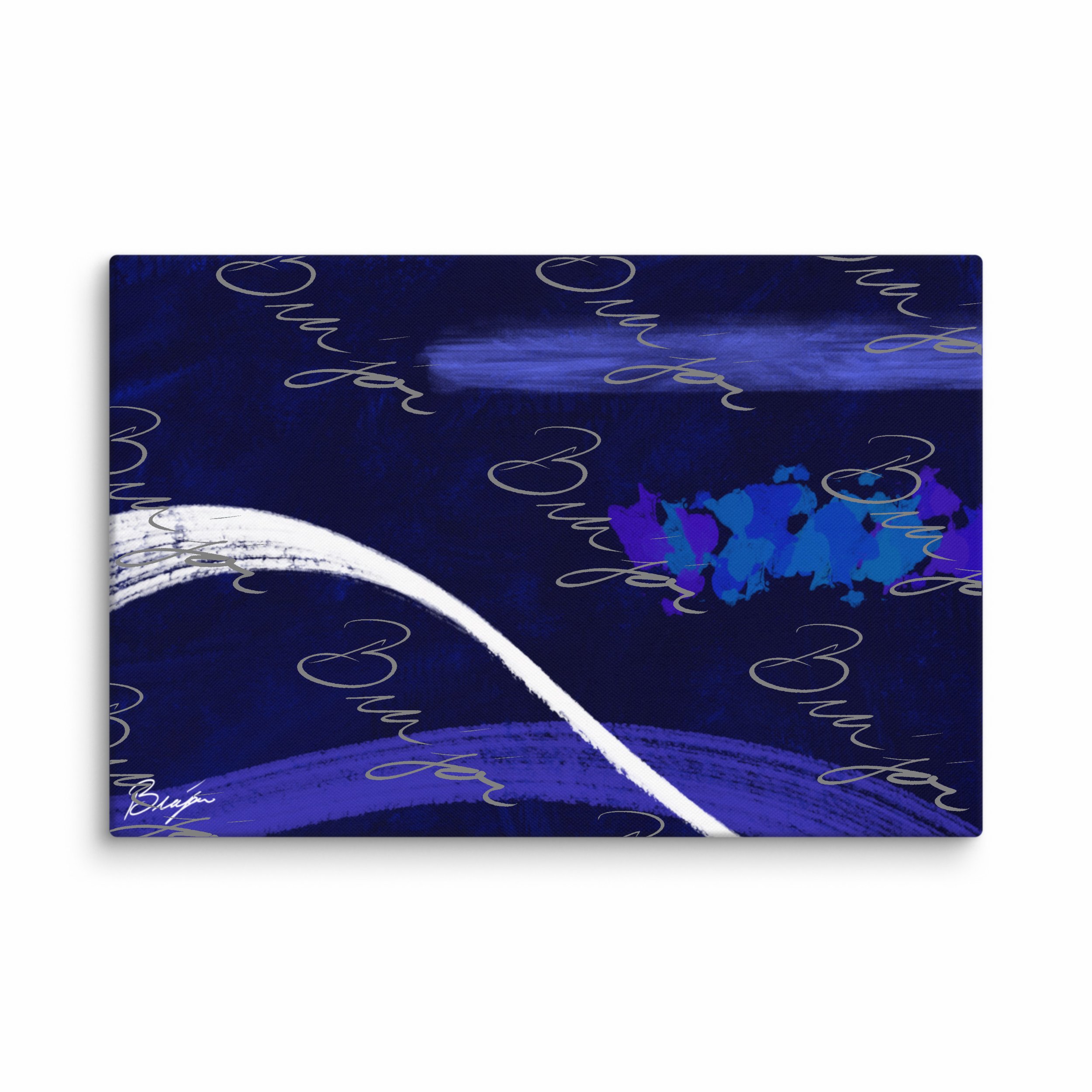 40x60 XL Canvas Abstract artwork titled Still Waters designed by the digital abstract artist Bra'jor. Artwork includes the color Blue in many shades, White, and Purple