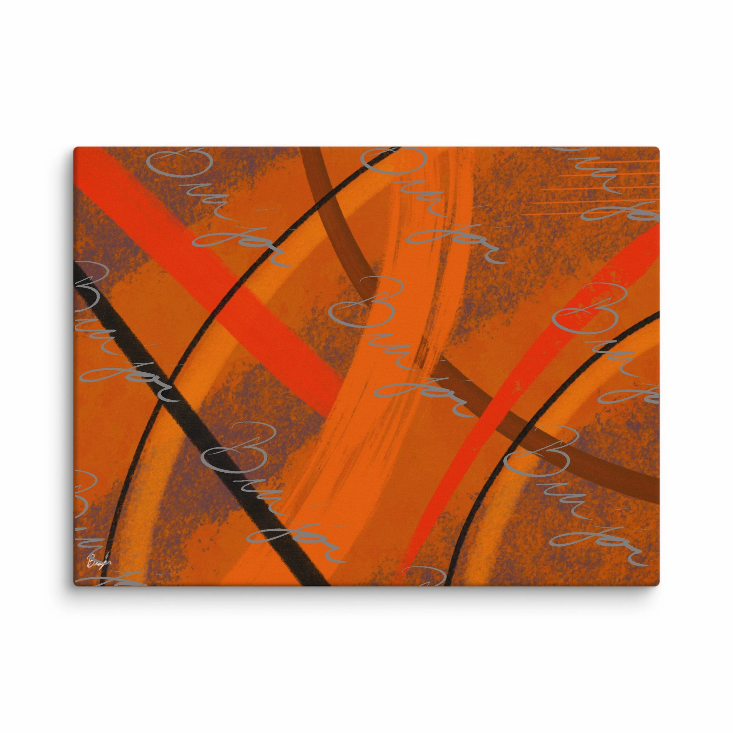 30x40 XL Canvas Abstract artwork titled Challenges designed by the digital abstract artist Bra'jor. Artwork includes the colors Orange, Brown, Blue, and Black