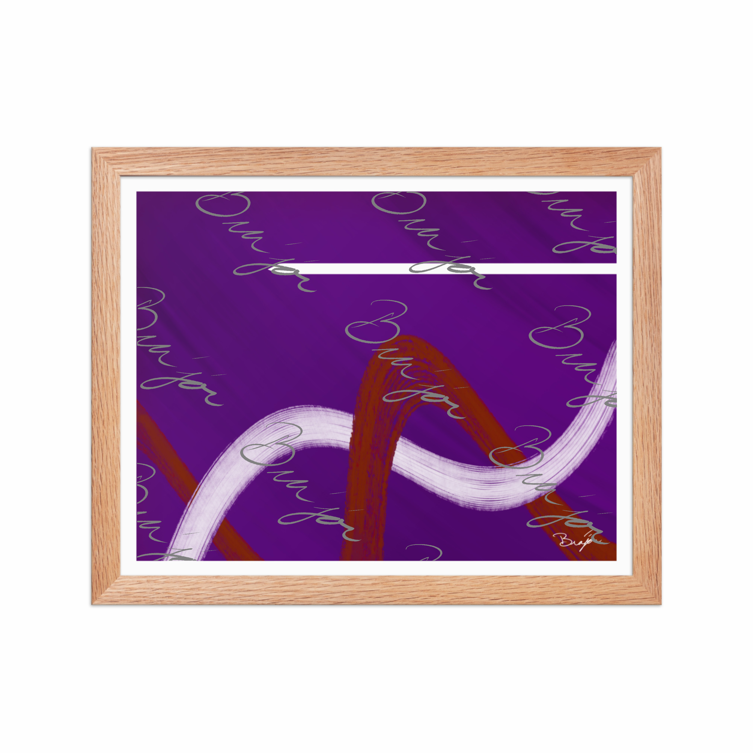 11x14 Red Oak Framed abstract artwork titled Quiet designed by the digital abstract artist Bra'jor. Artwork includes the colors Purple, Red, and White