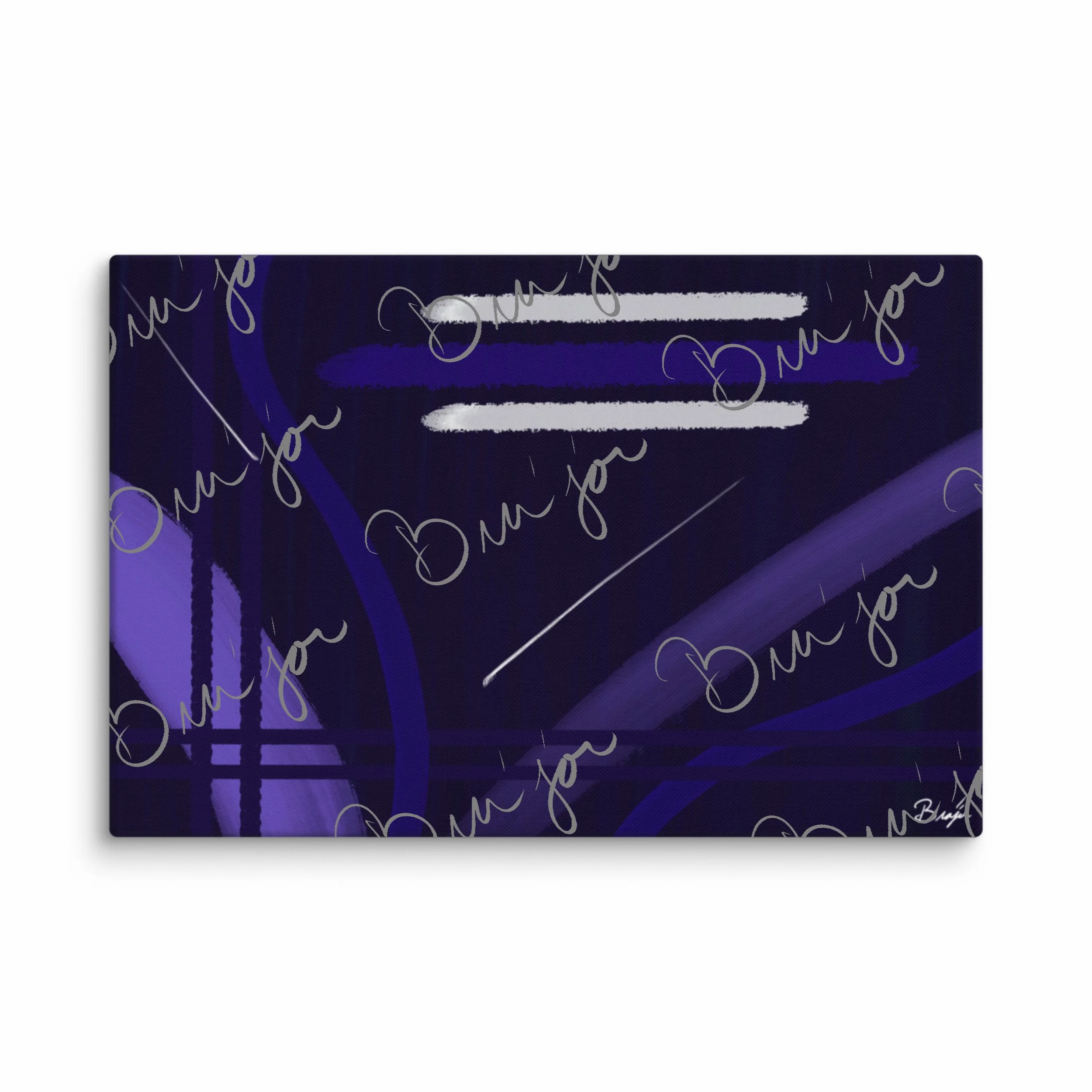 24x36 Canvas Abstract artwork titled Beneath designed by the digital abstract artist Bra'jor. Artwork includes the colors Blue, White, Purple, and Navy