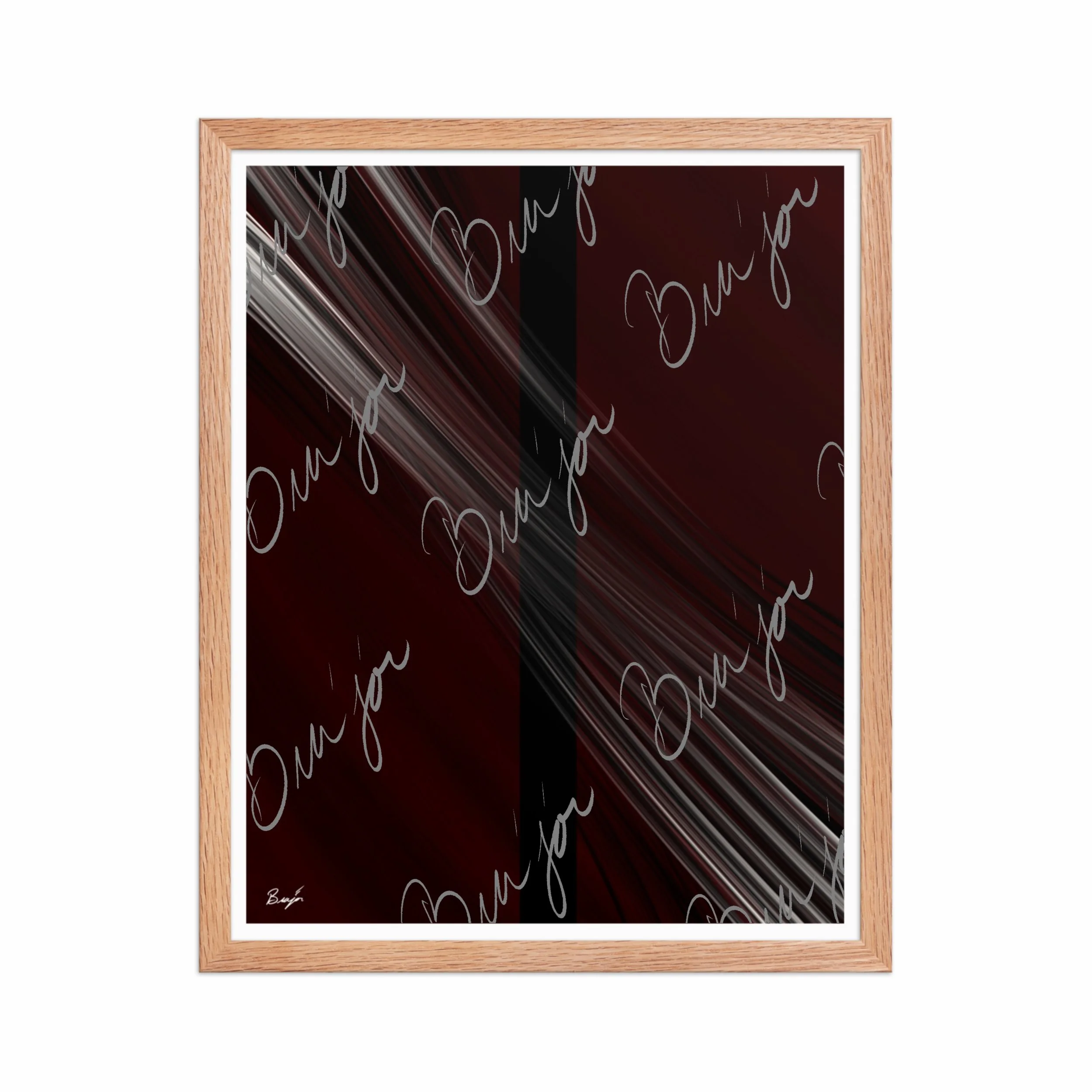 16x20 Red Oak Framed abstract artwork titled Still Standing designed by the digital abstract artist Bra'jor. Artwork includes the colors Maroon, Red, Black, and White