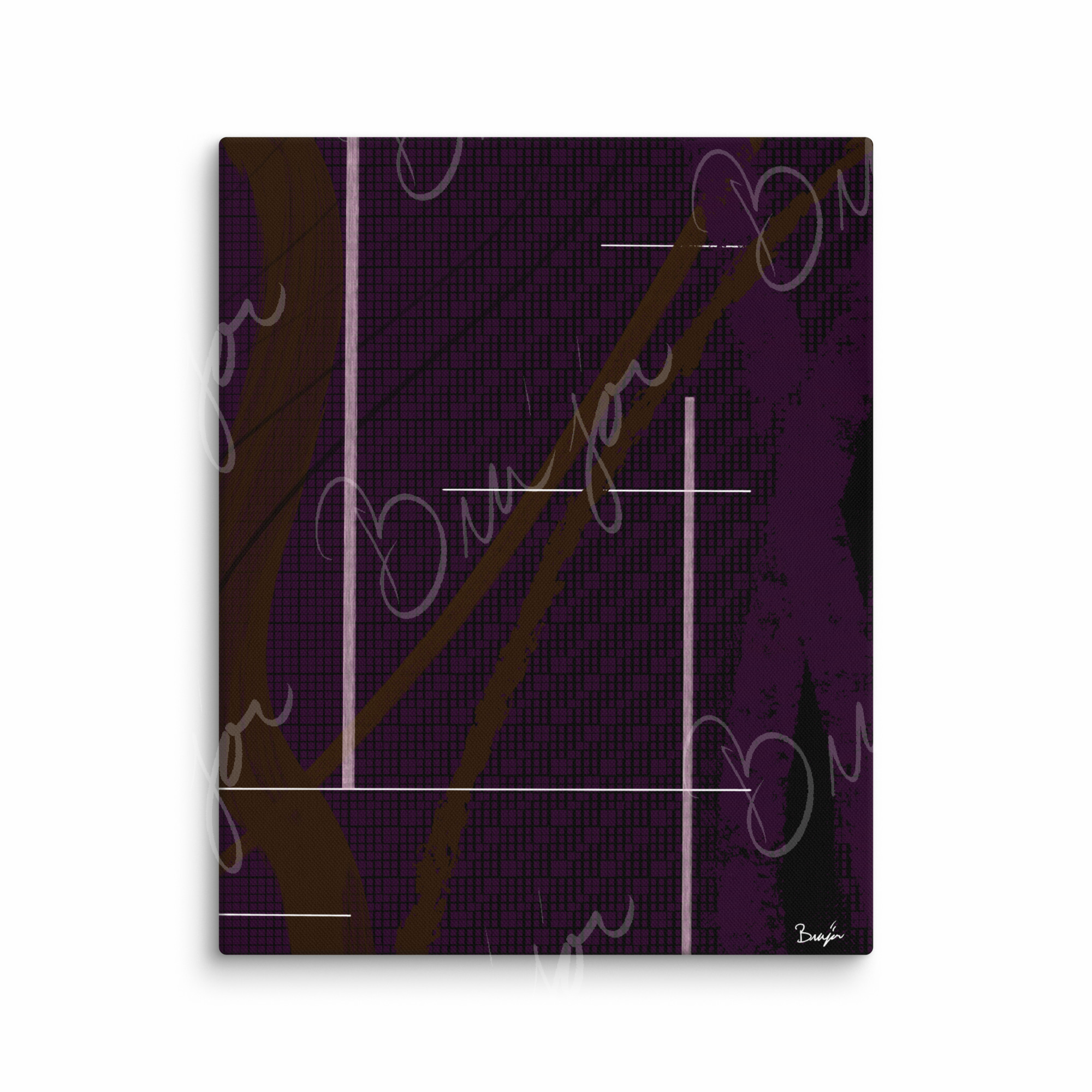 16x20 Canvas Abstract artwork titled Poised designed by the digital abstract artist Bra'jor. Artwork includes the colors Purple, Pink, Blue, and White