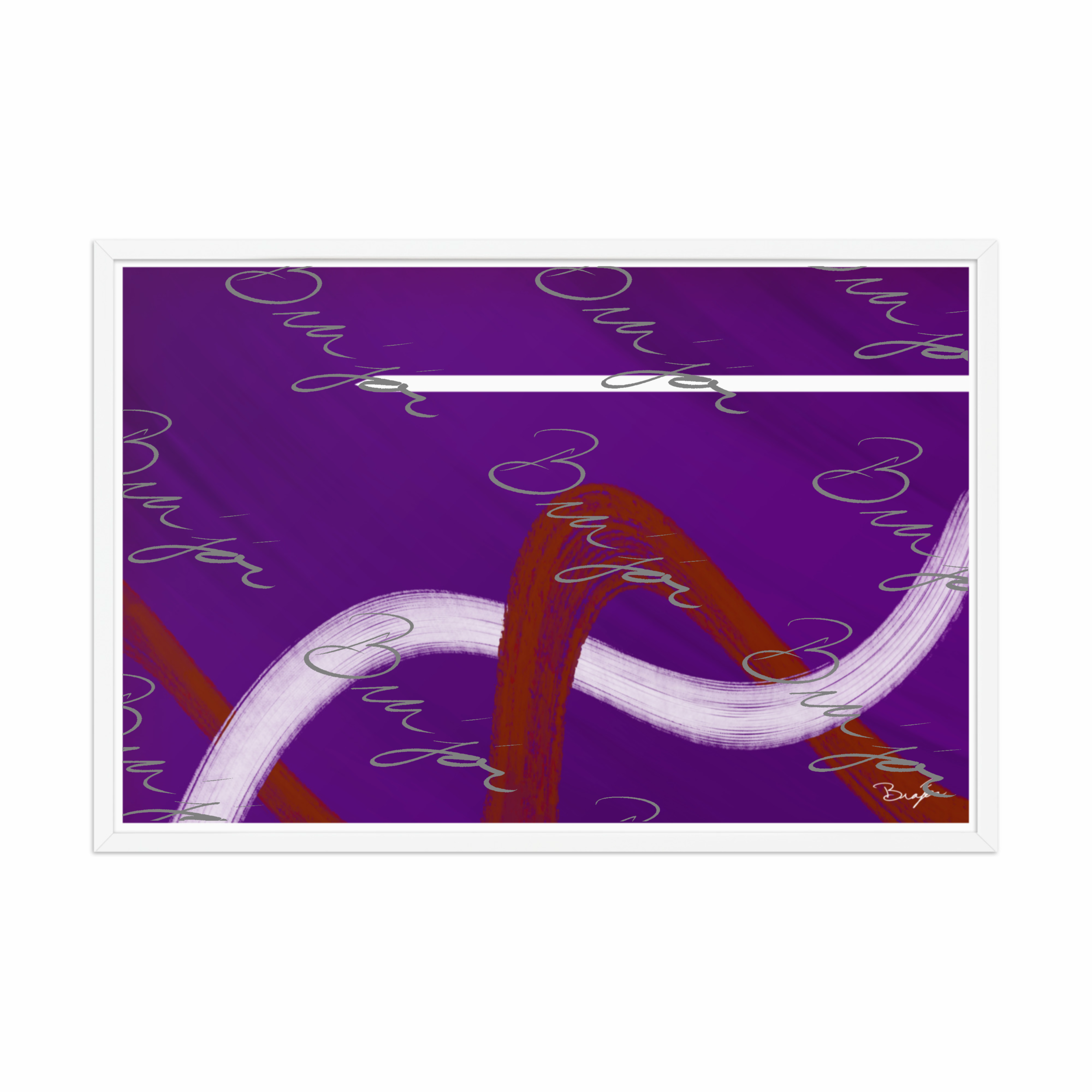 24x36 White Framed abstract artwork titled Quiet designed by the digital abstract artist Bra'jor. Artwork includes the colors Purple, Red, and White