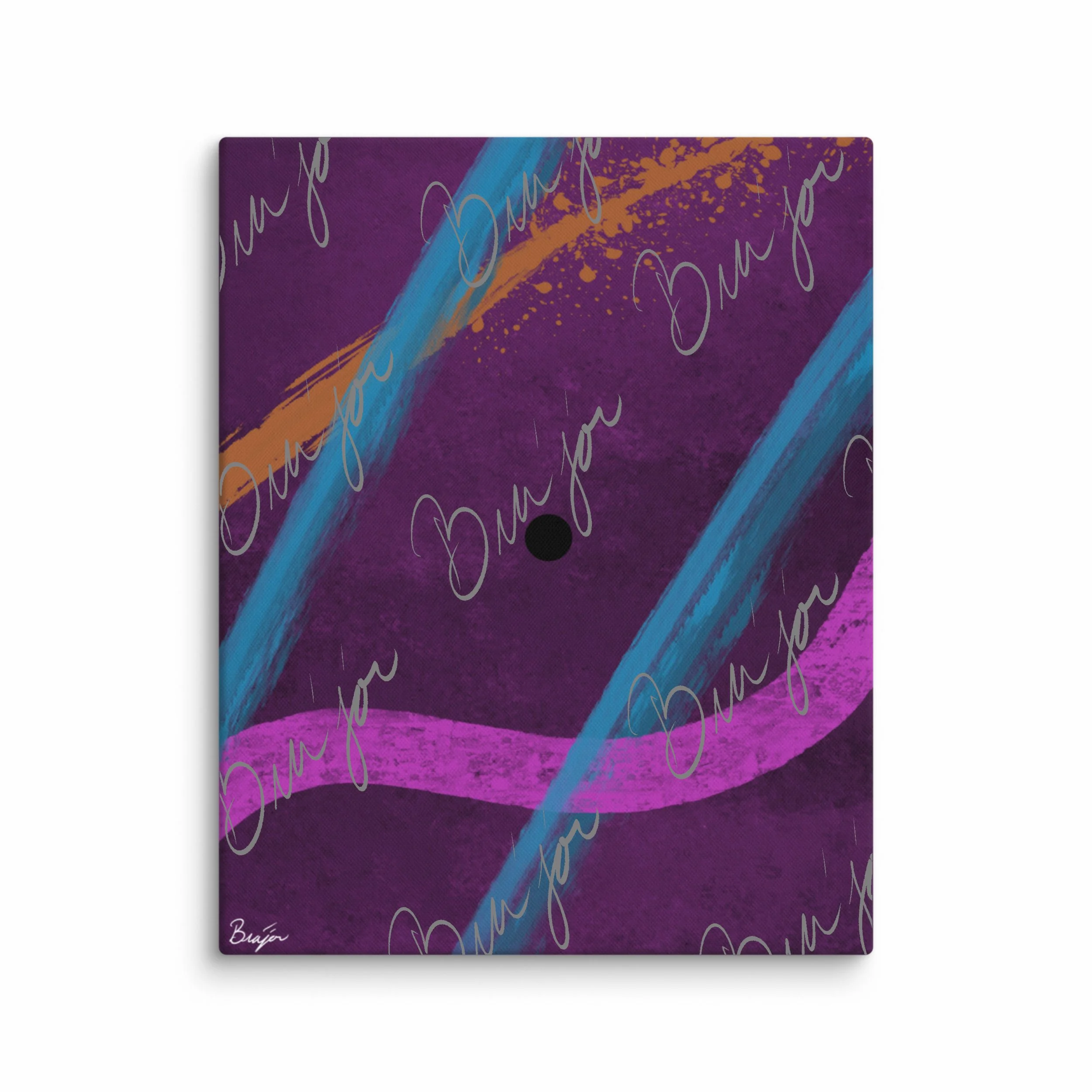 16x20 Canvas abstract artwork titled Absent designed by the digital abstract artist Bra'jor. Artwork includes the colors Blue, Orange, Black, Pink, and Purple