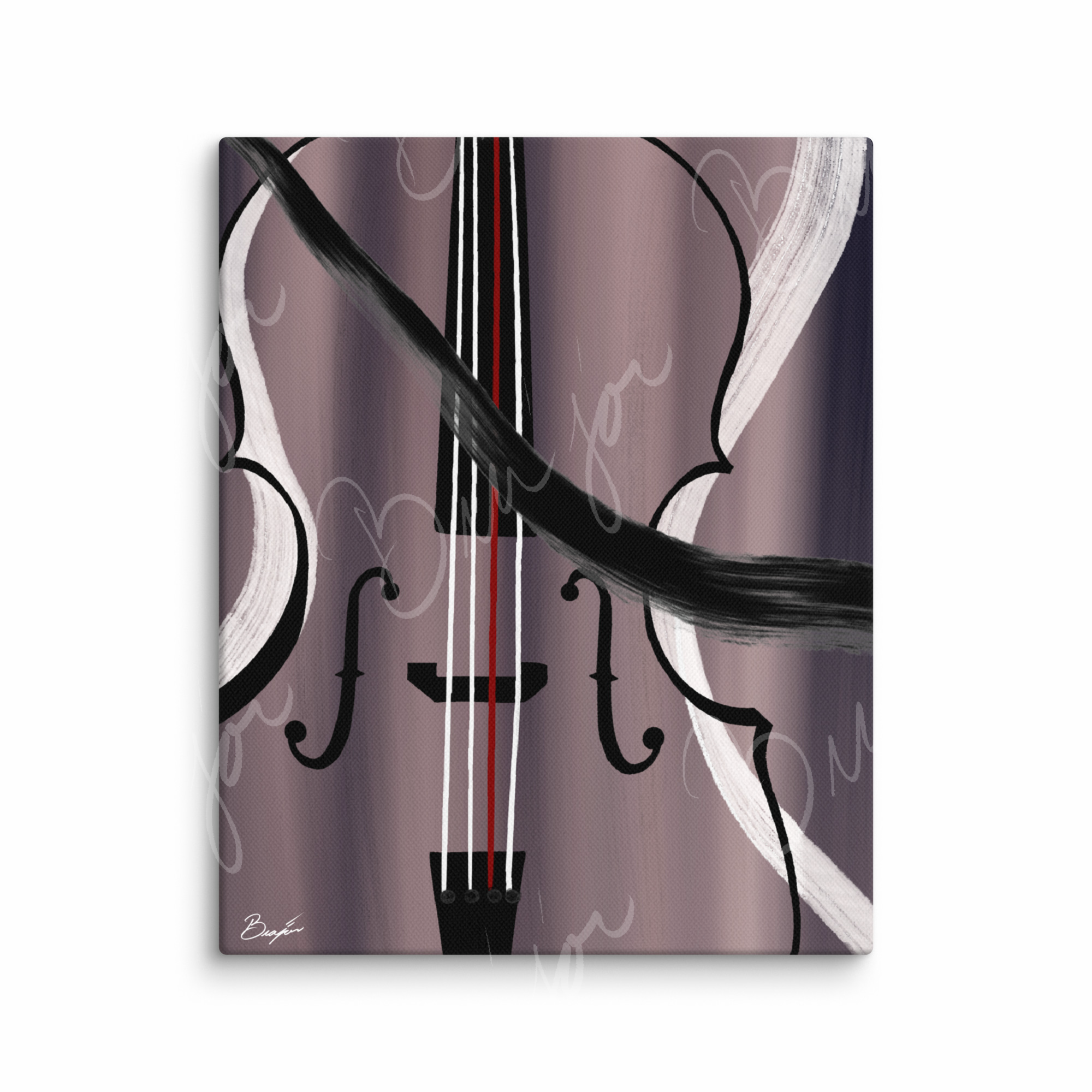 8x10 Canvas Abstract artwork titled First Love designed by the digital abstract artist Bra'jor. Artwork includes the colors Black, White, Gray, violet, Mauve, and Red