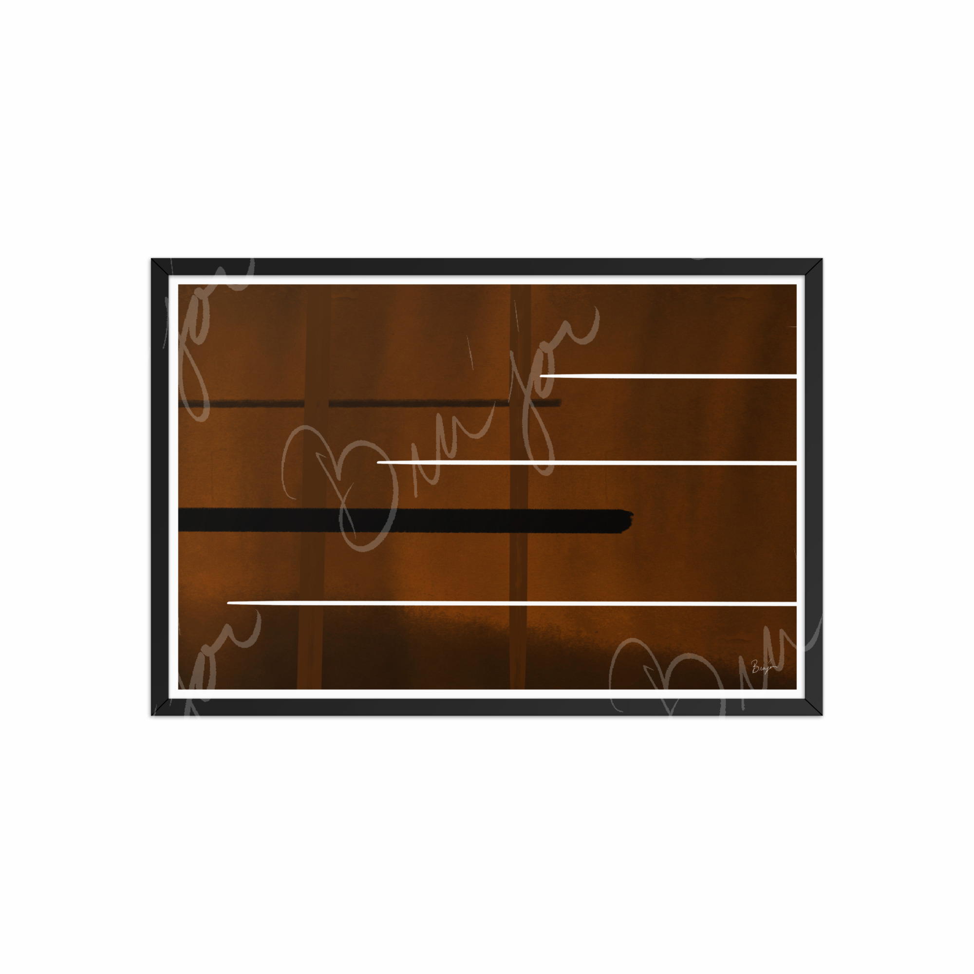 20x30 Black Framed Abstract artwork titled Steps designed by the digital abstract artist Bra'jor. Artwork includes the colors Brown, Black, and White