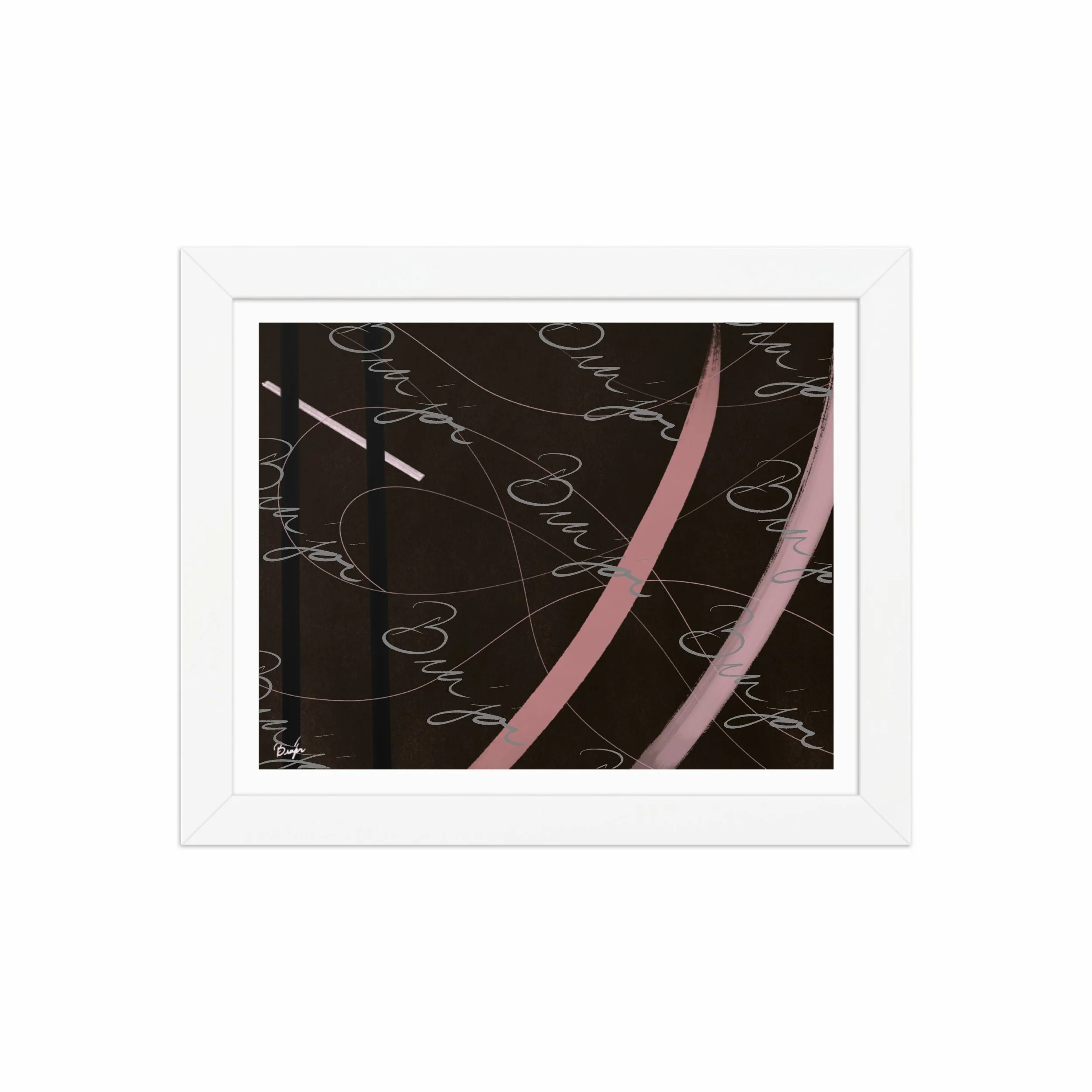8x10 White Framed abstract artwork titled Beholder designed by the digital abstract artist Bra'jor. Artwork includes the colors Brown, Pink, Black, and White