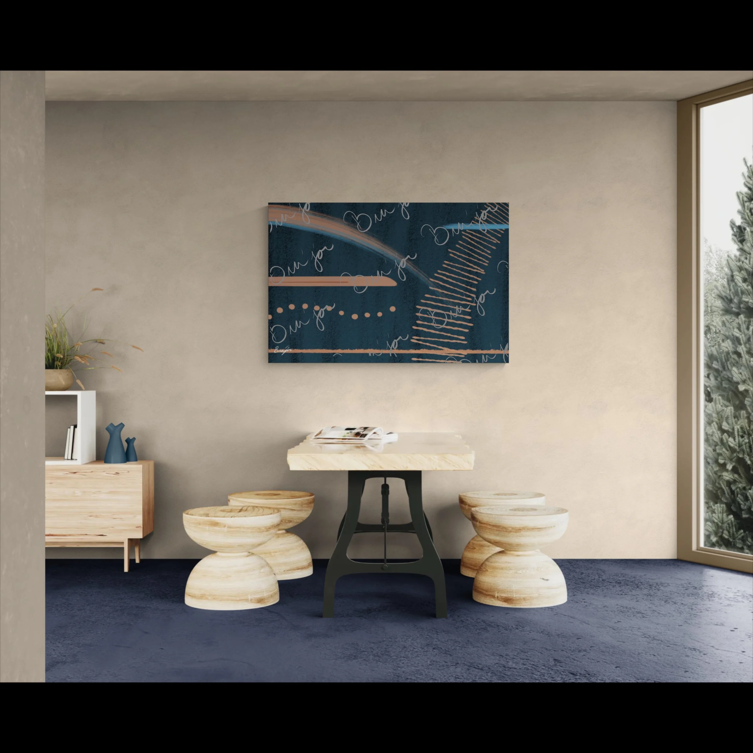 XL Canvas abstract artwork titled Effort designed by the digital abstract artist Bra'jor. Artwork includes the colors Black, Blue, Brown, and Tan