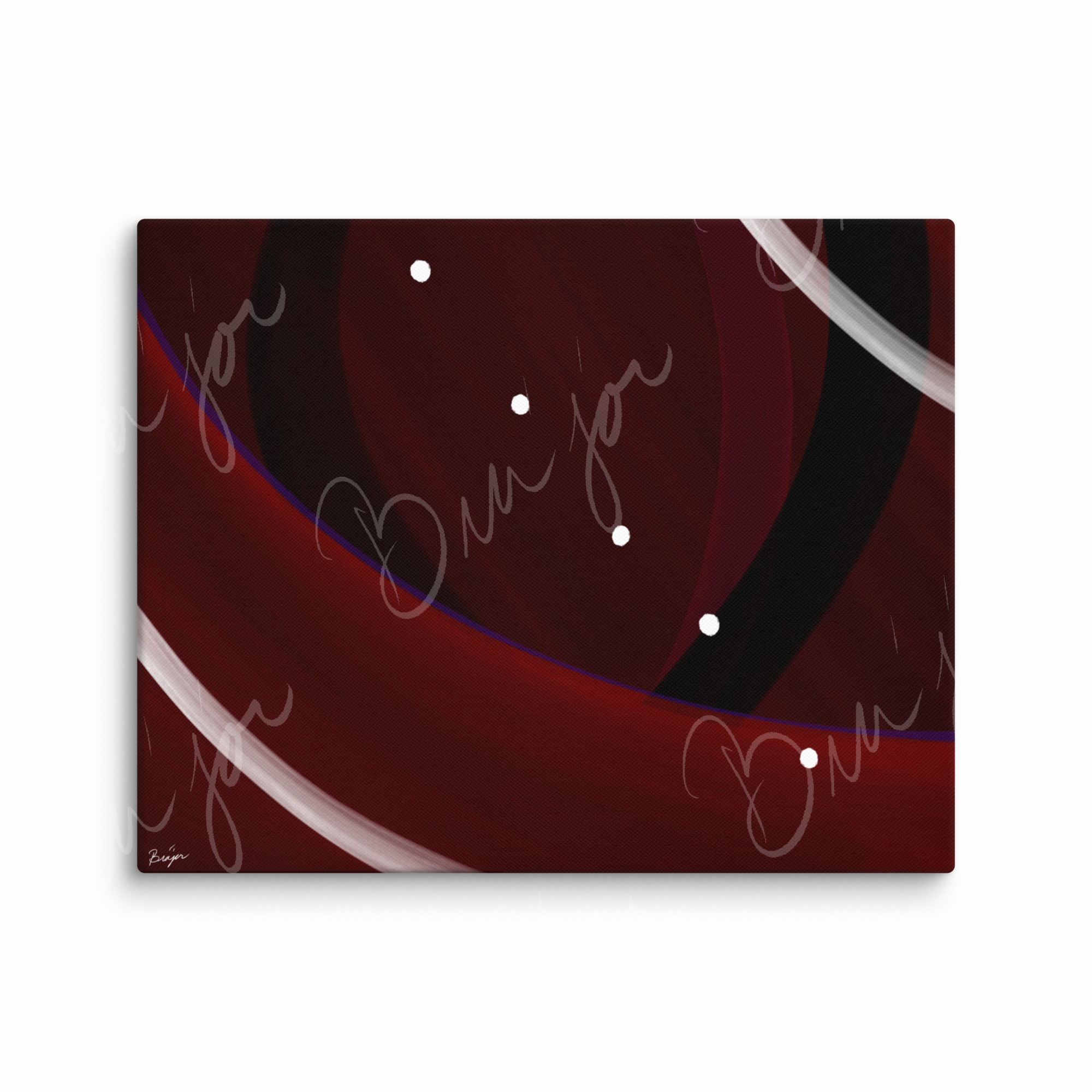16x20 Canvas Abstract artwork titled Trail Back designed by the digital abstract artist Bra'jor. Artwork includes the colors Red, Black, Purple, and White