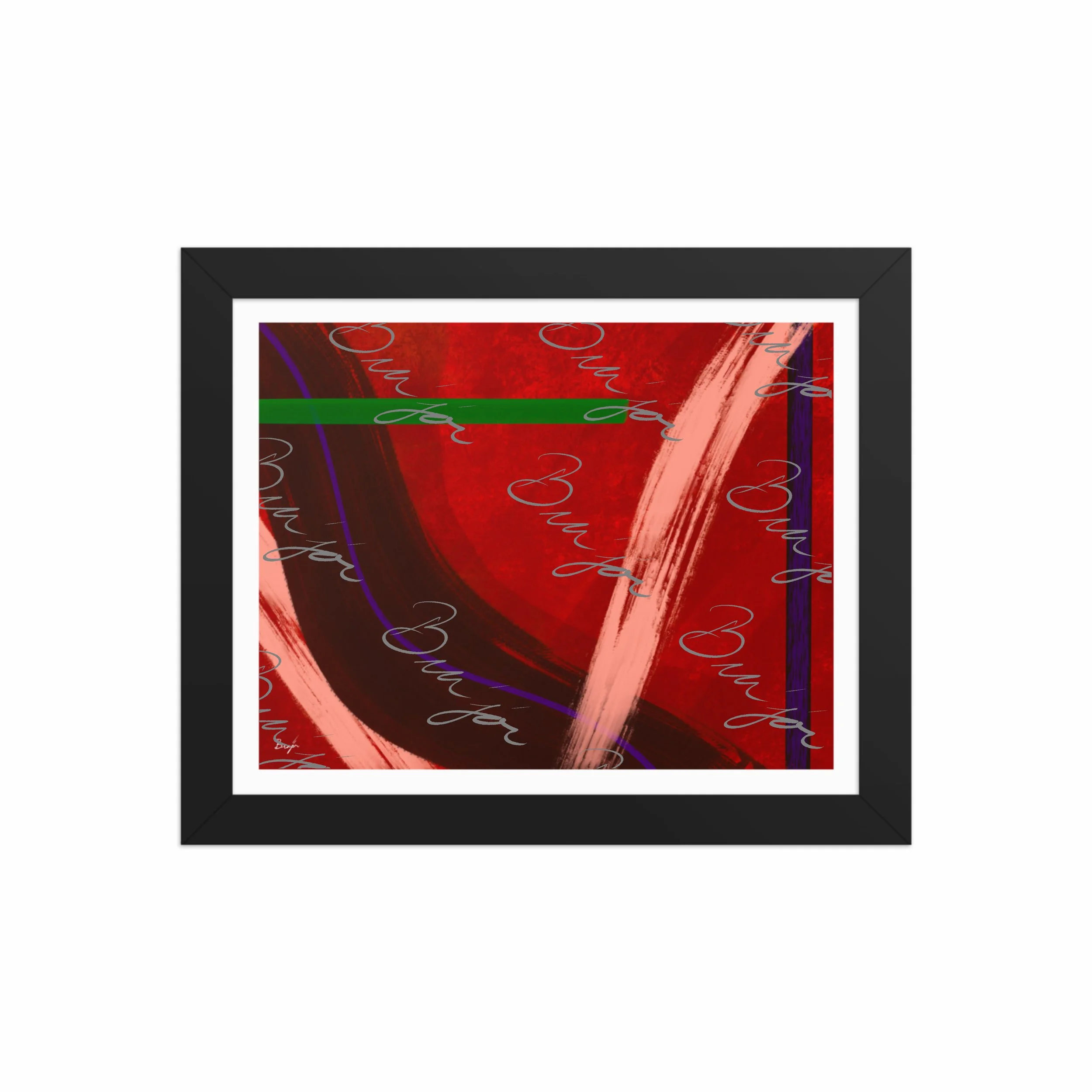 8x10 Black Framed abstract artwork titled Feelings designed by the digital abstract artist Bra'jor. Artwork includes the colors Red, Orange, Purple, and Green