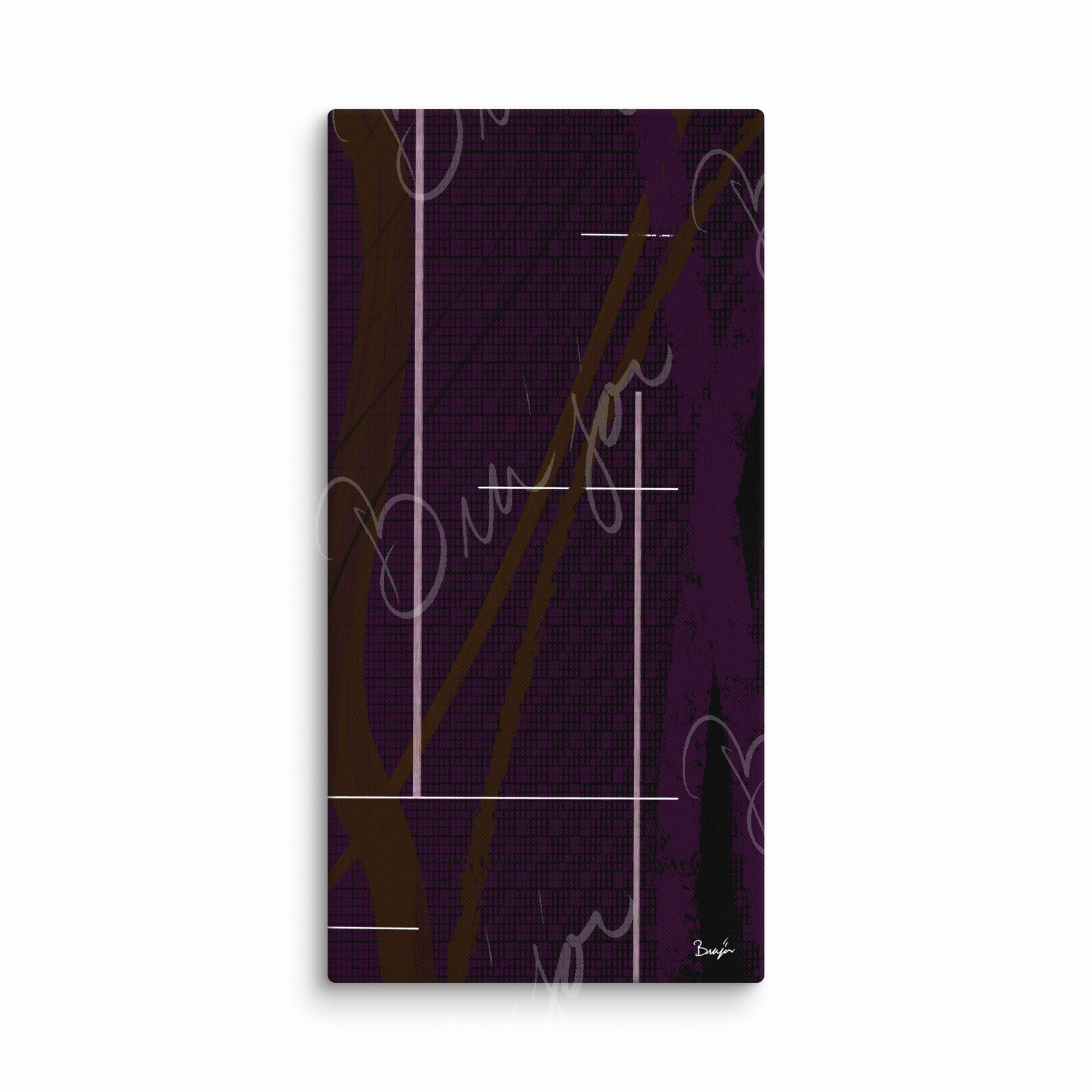30x60 XL Canvas Abstract artwork titled Out of the Box designed by the digital abstract artist Bra'jor. Artwork includes the colors Purple, Brown, Black, and White