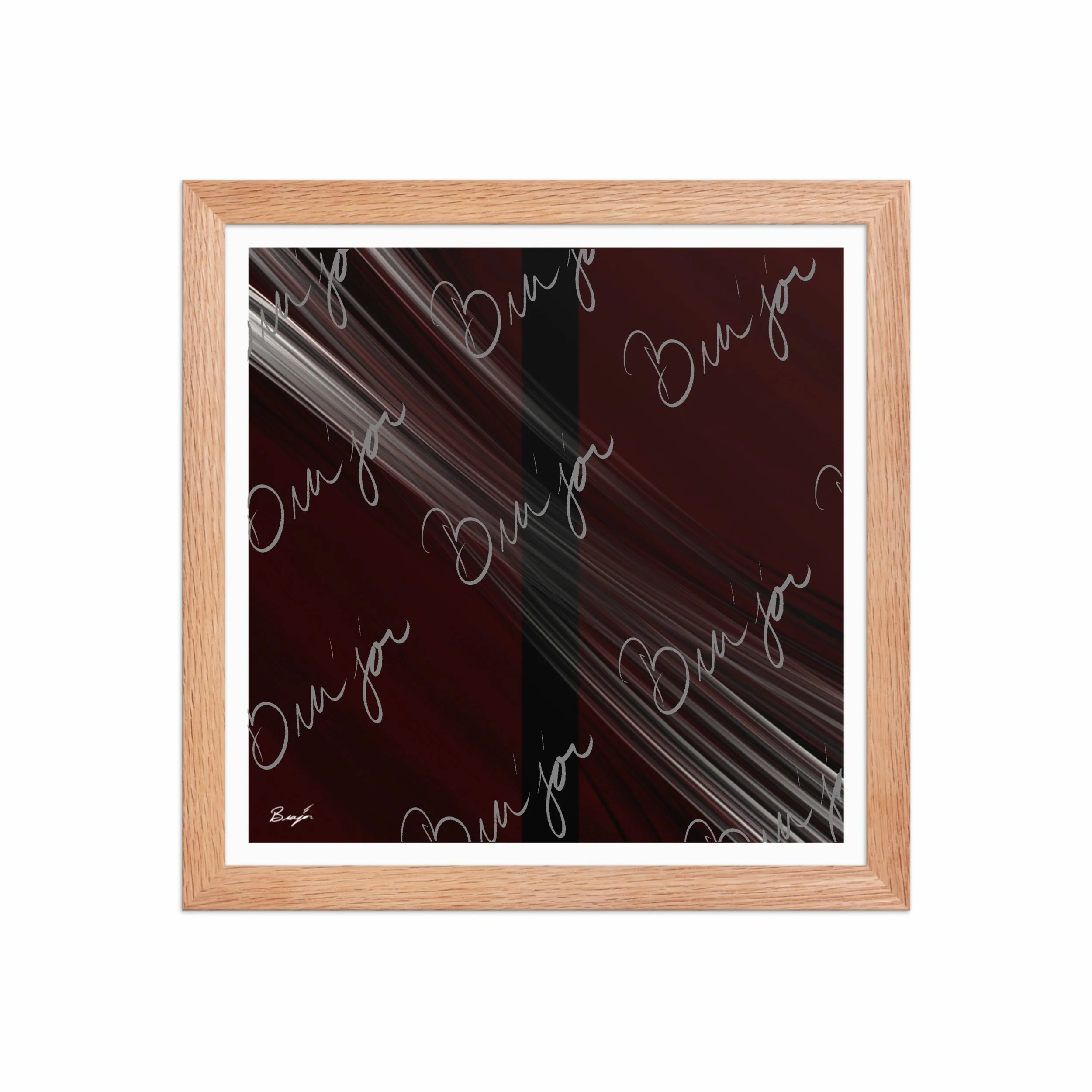 12x12 Red Oak Framed abstract artwork titled Still Standing designed by the digital abstract artist Bra'jor. Artwork includes the colors Maroon, Red, Black, and White