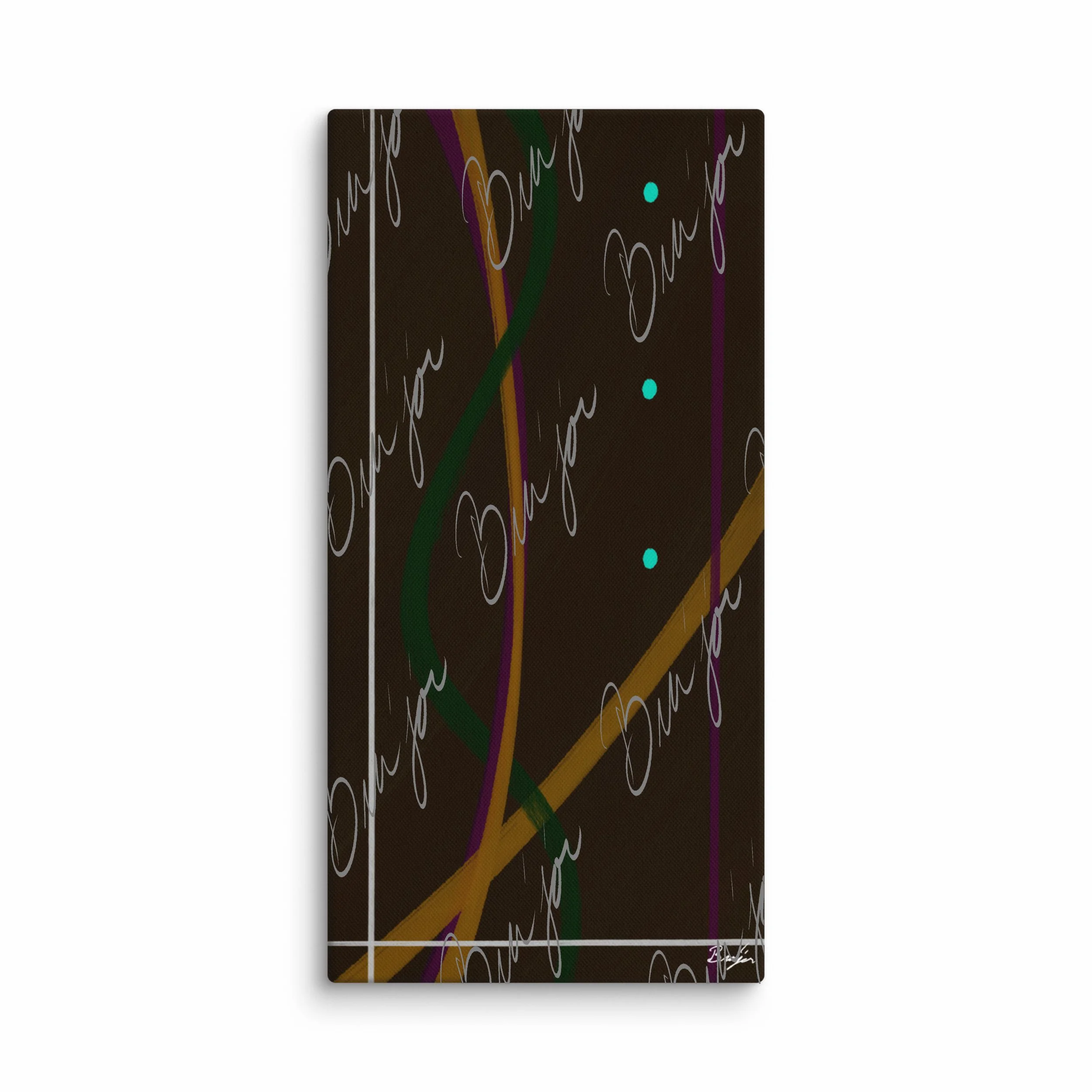30x60 XL Canvas Abstract artwork titled Button Up designed by the digital abstract artist Bra'jor. Artwork includes the colors Orange, Purple, Green, White, and Brown