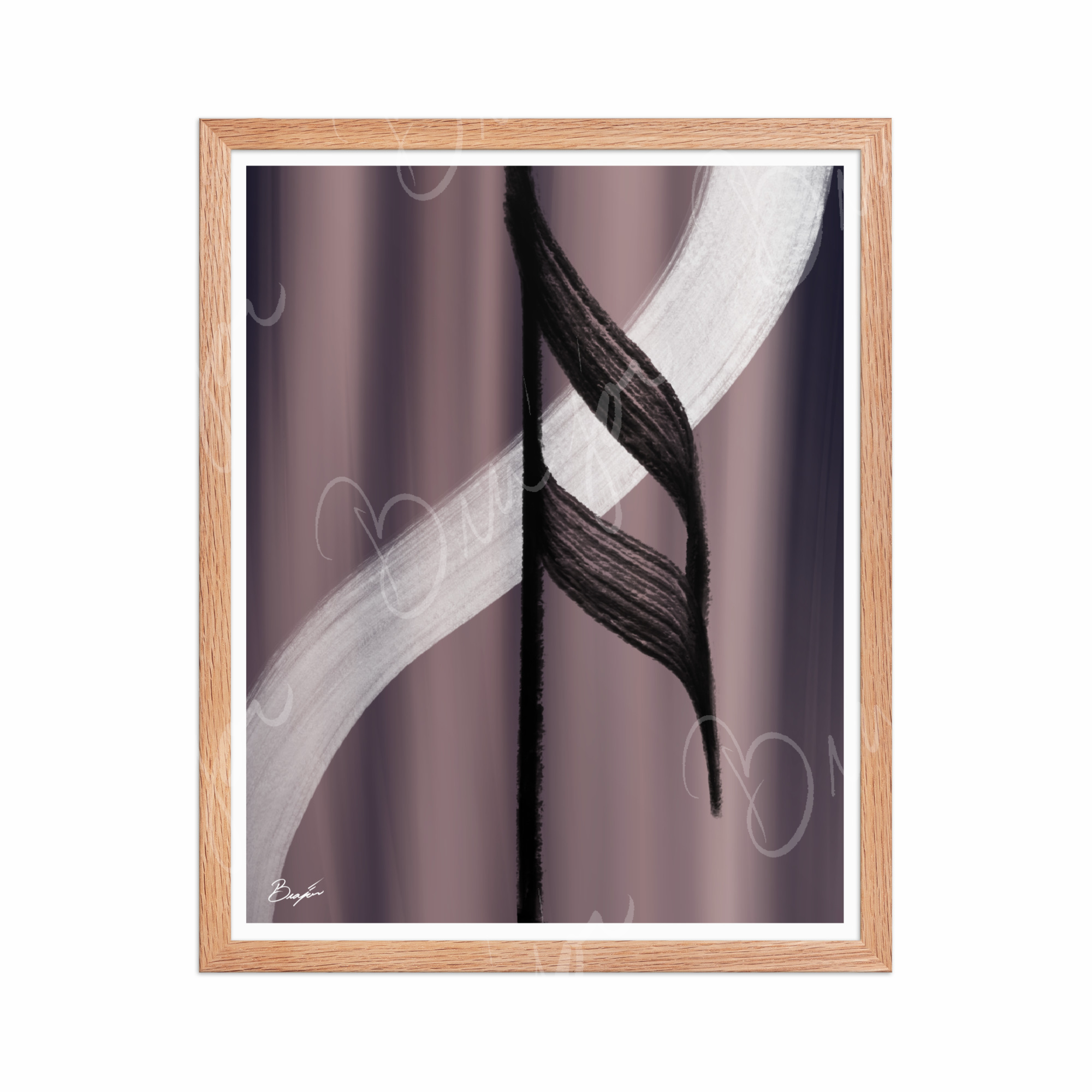 16x20 Red Oak Framed Abstract artwork titled A Beat designed by the digital abstract artist Bra'jor. Artwork includes the colors Black, White, Gray, violet, and Mauve