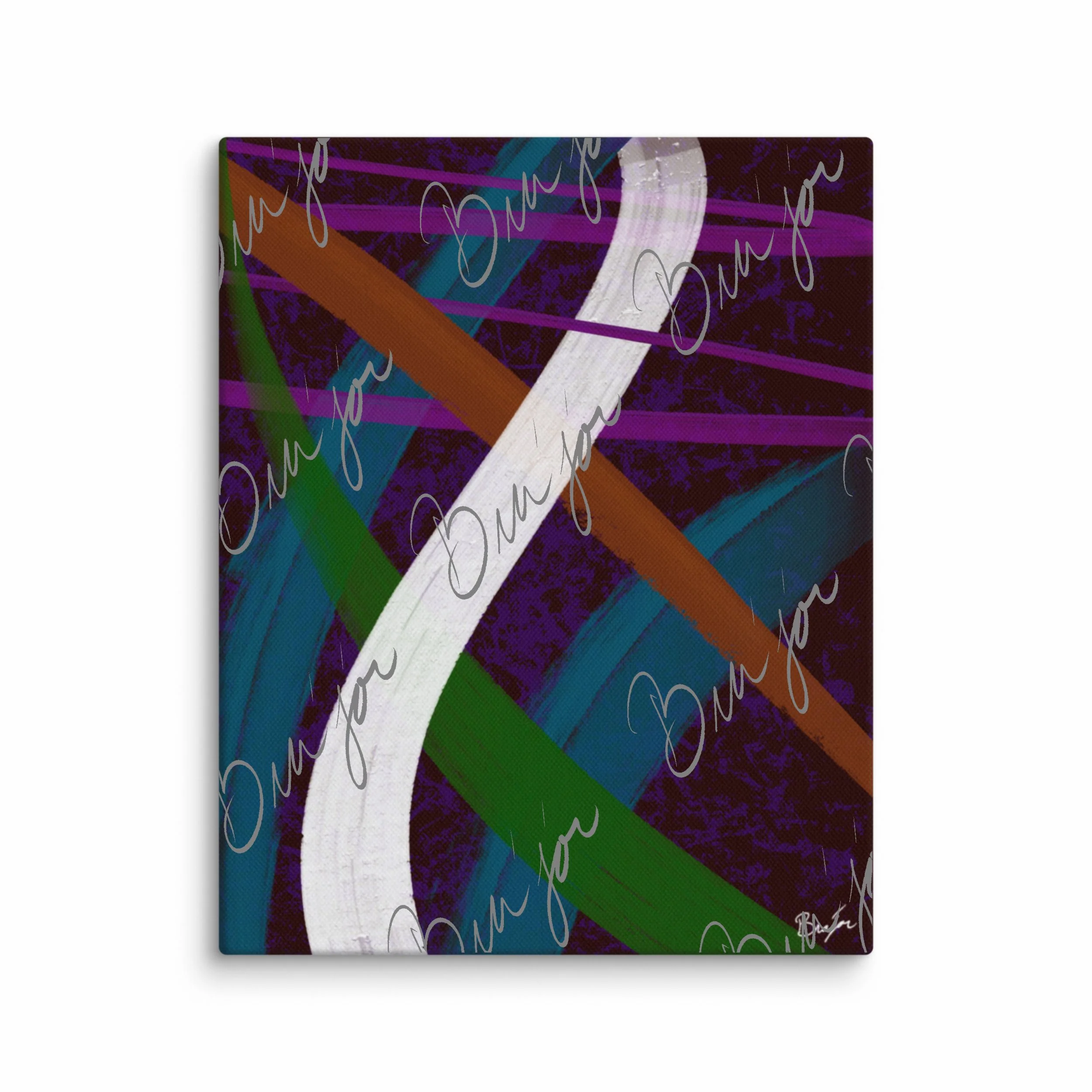 8x10 Canvas abstract artwork titled Adventures designed by the digital abstract artist Bra'jor. Artwork includes the colors Purple, Blue, Orange, and White
