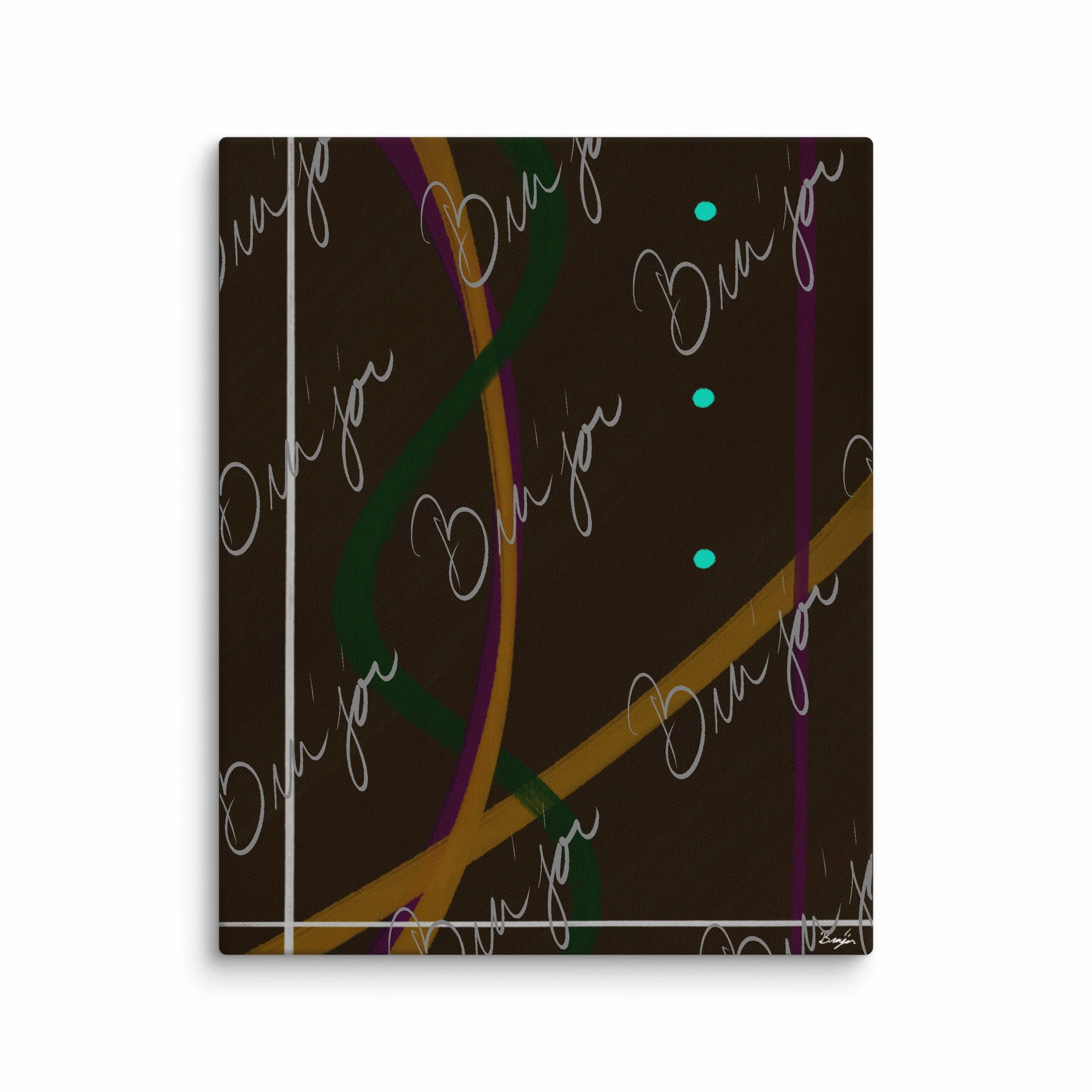 16x20 Canvas Abstract artwork titled Button Up designed by the digital abstract artist Bra'jor. Artwork includes the colors Orange, Purple, Green, White, and Brown