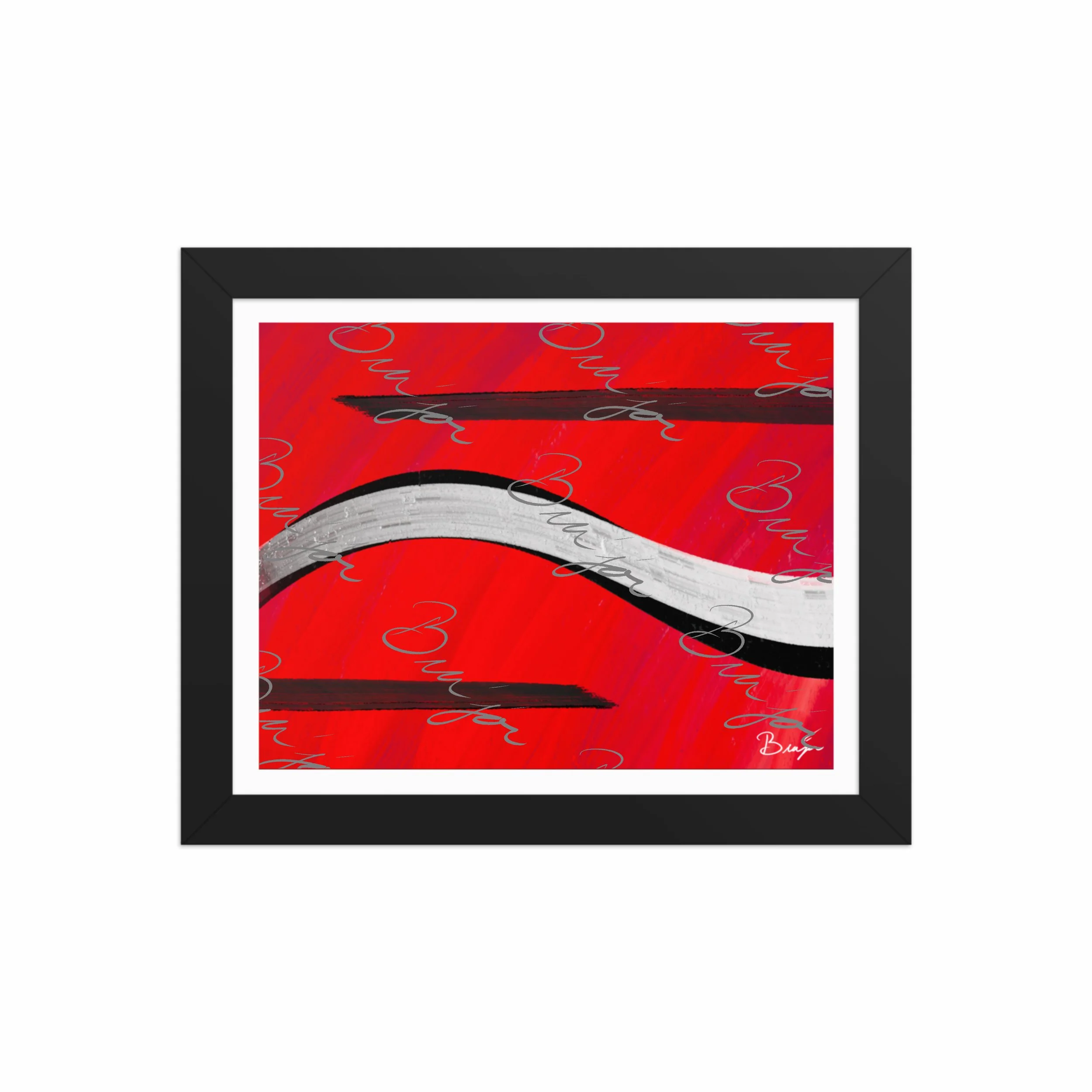 8x10 Black Framed abstract artwork titled Smooth Groove designed by the digital abstract artist Bra'jor. Artwork includes the colors Red, Black, and White