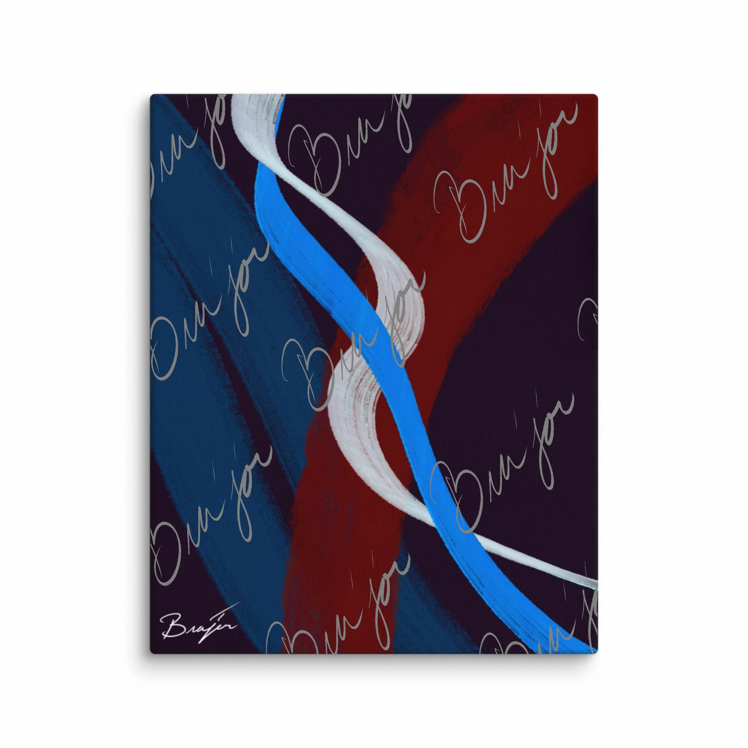 16x20 Canvas abstract artwork titled Roads Ahead designed by the digital abstract artist Bra'jor. Artwork includes the colors Blue, Red, White, and Purple