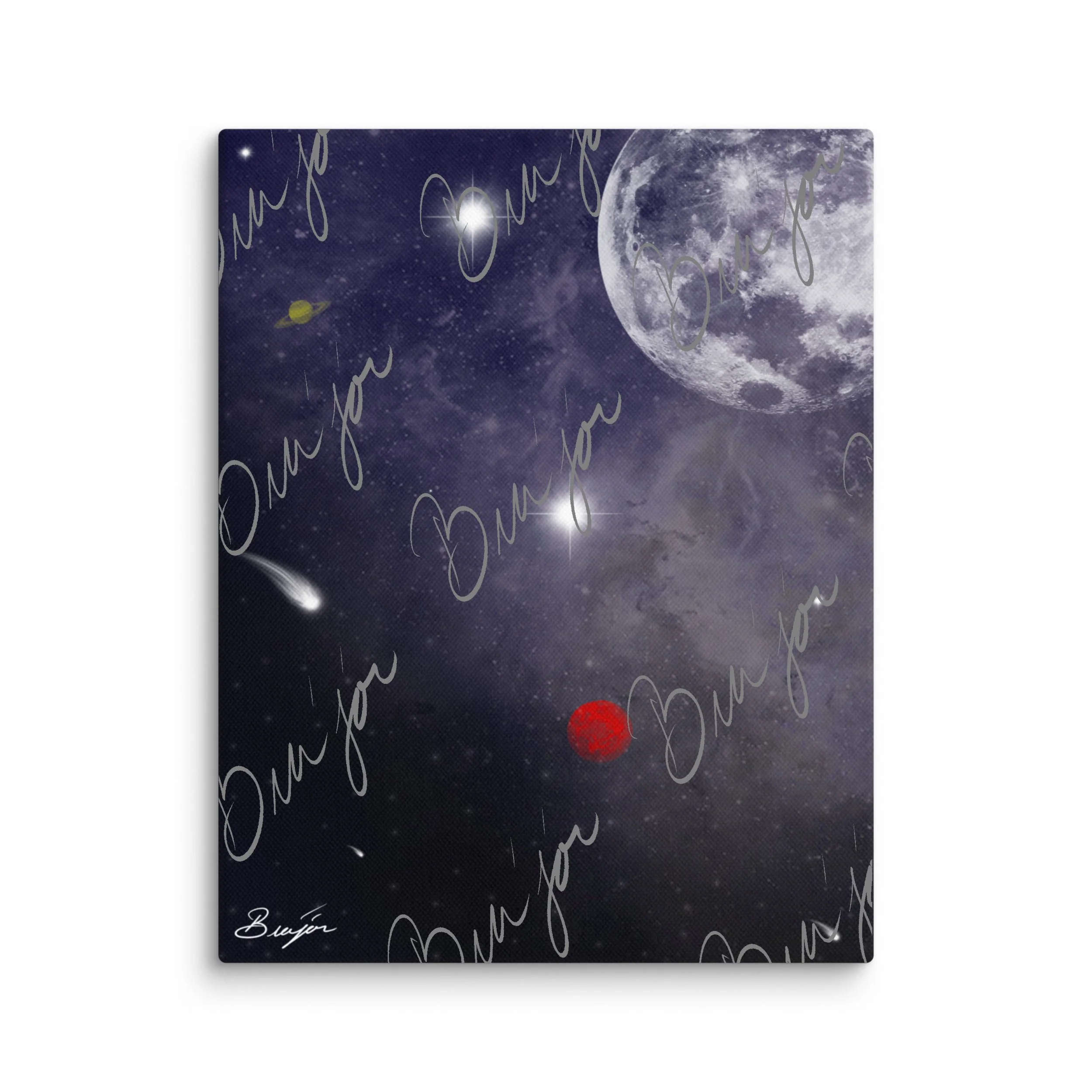 11x14 Abstract canvas artwork titled Out There designed by the digital abstract artist Bra'jor. Artwork includes the colors White, Gray, Red, Black, and Yellow