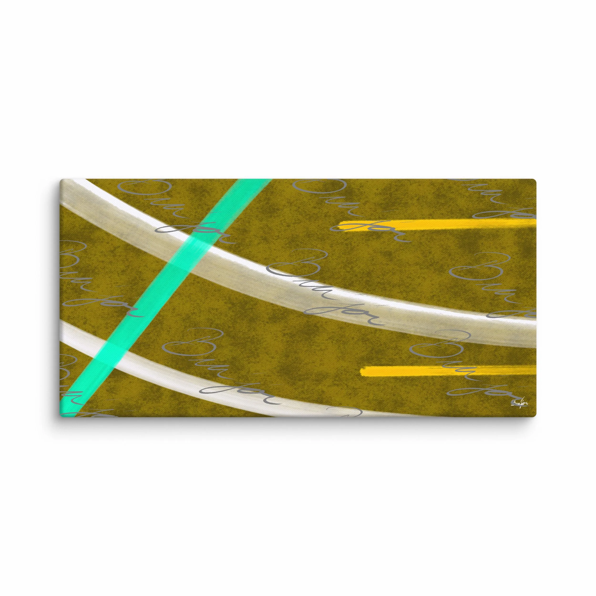 30x60 XL Canvas Abstract artwork titled Hushed designed by the digital abstract artist Bra'jor. Artwork includes the colors Orange, Yellow, White, and Blue