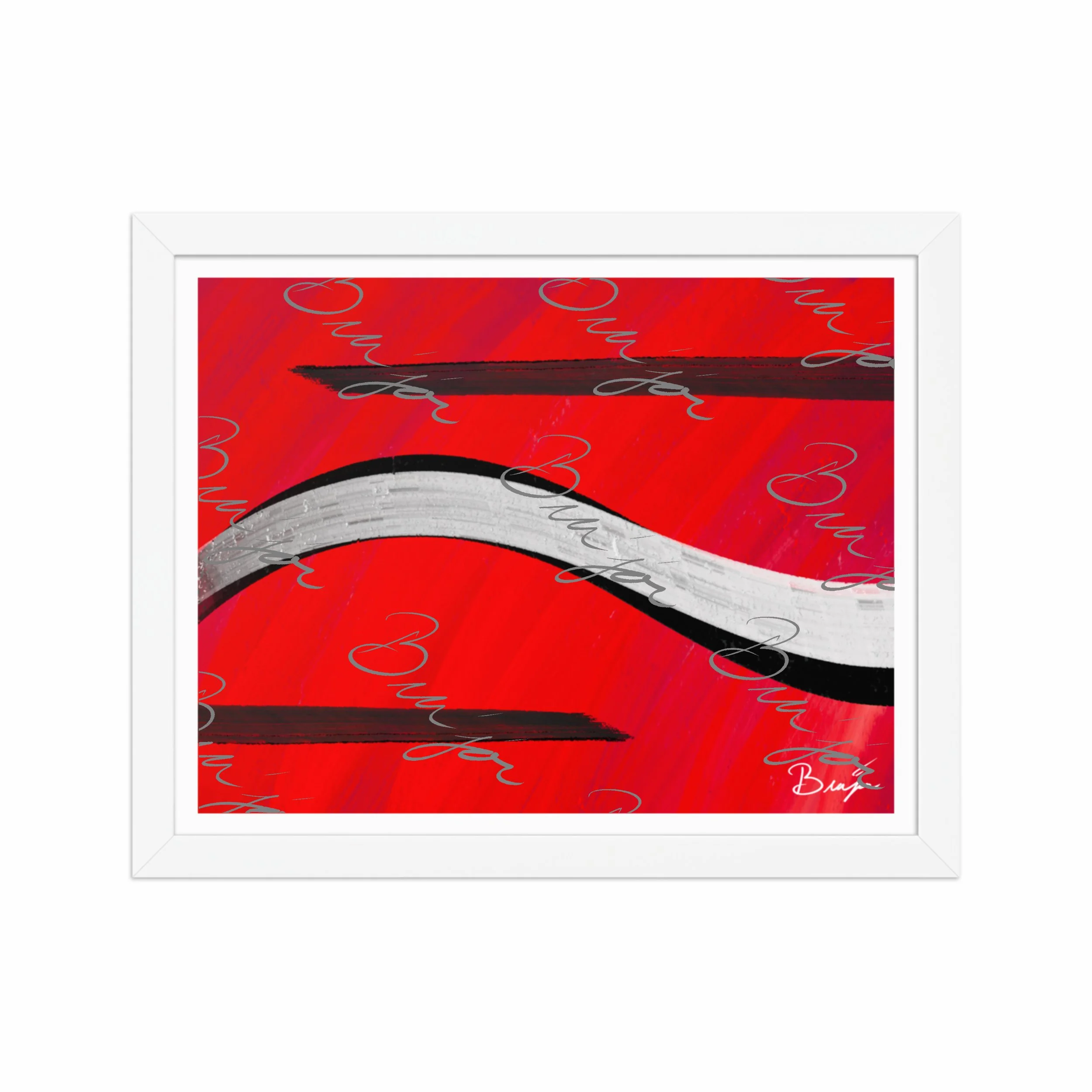 11x14 White Framed abstract artwork titled Smooth Groove designed by the digital abstract artist Bra'jor. Artwork includes the colors Red, Black, and White