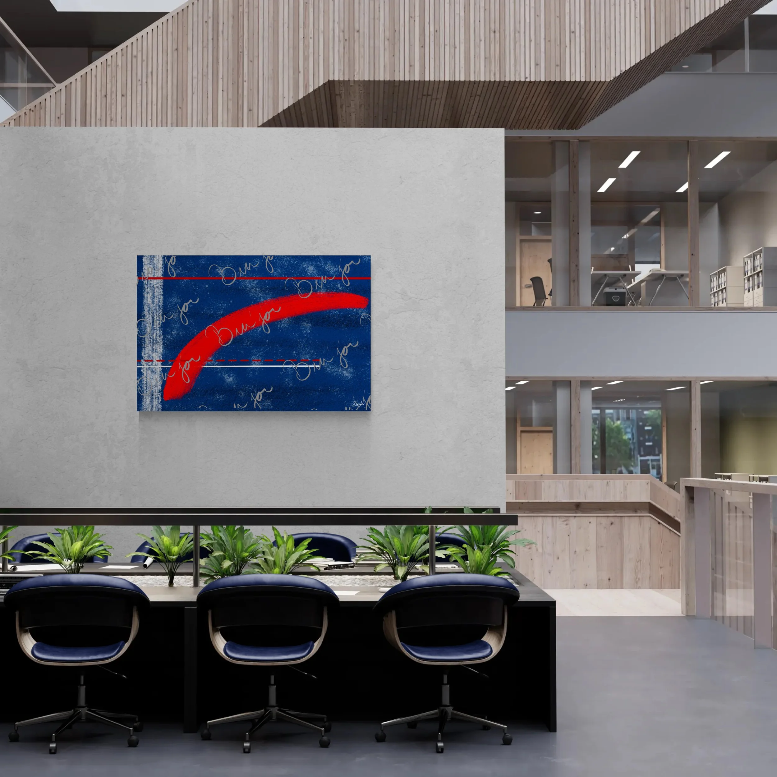 XL Canvas abstract artwork titled Be Bold designed by the digital abstract artist Bra'jor. Artwork includes the colors Blue, White, and Red