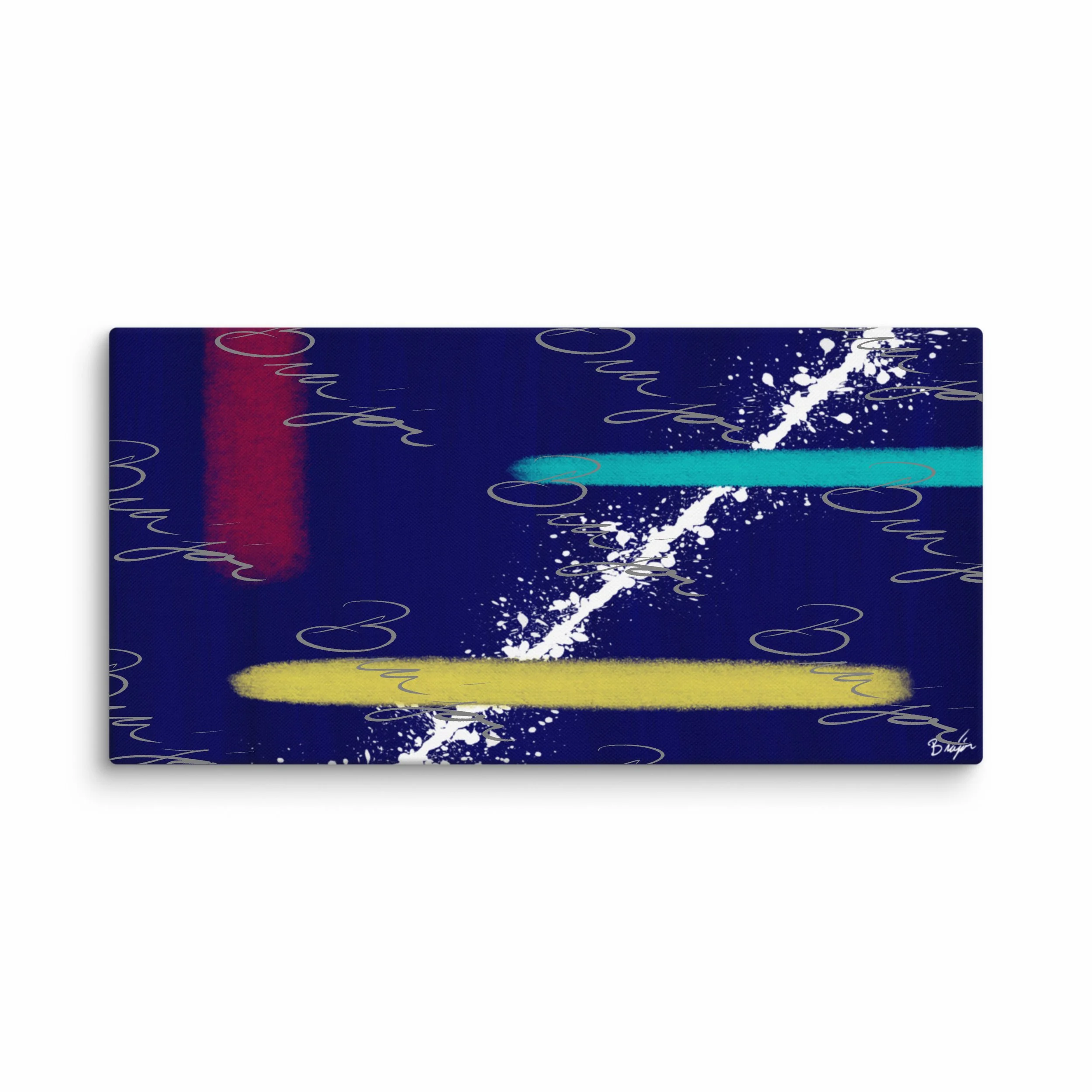 30x60 XL Canvas abstract artwork titled Act II designed by the digital abstract artist Bra'jor. Artwork includes the colors Blue, Red, Yellow, and White