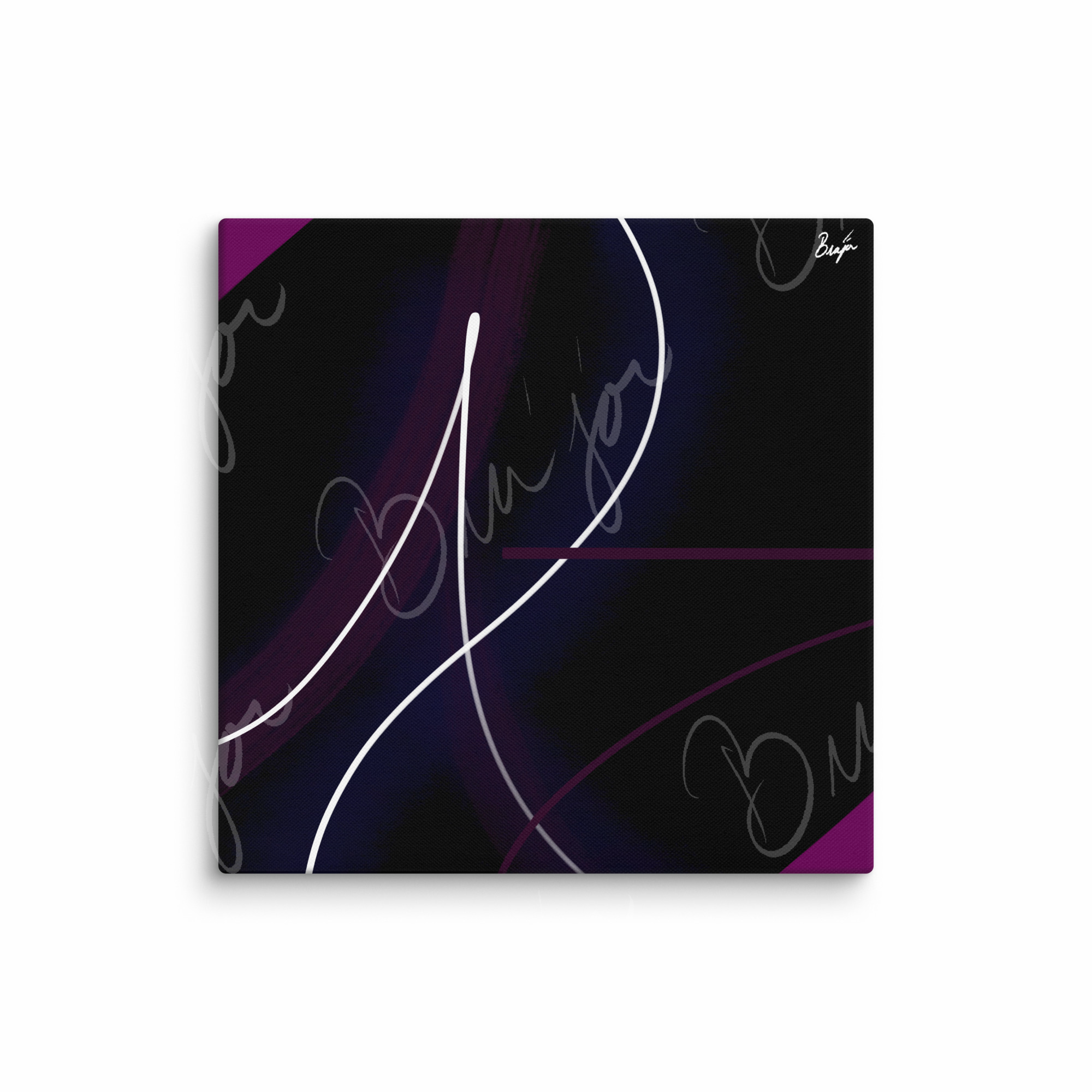 32x32 XL Canvas Abstract artwork titled Poised designed by the digital abstract artist Bra'jor. Artwork includes the colors Purple, Pink, Blue, and White