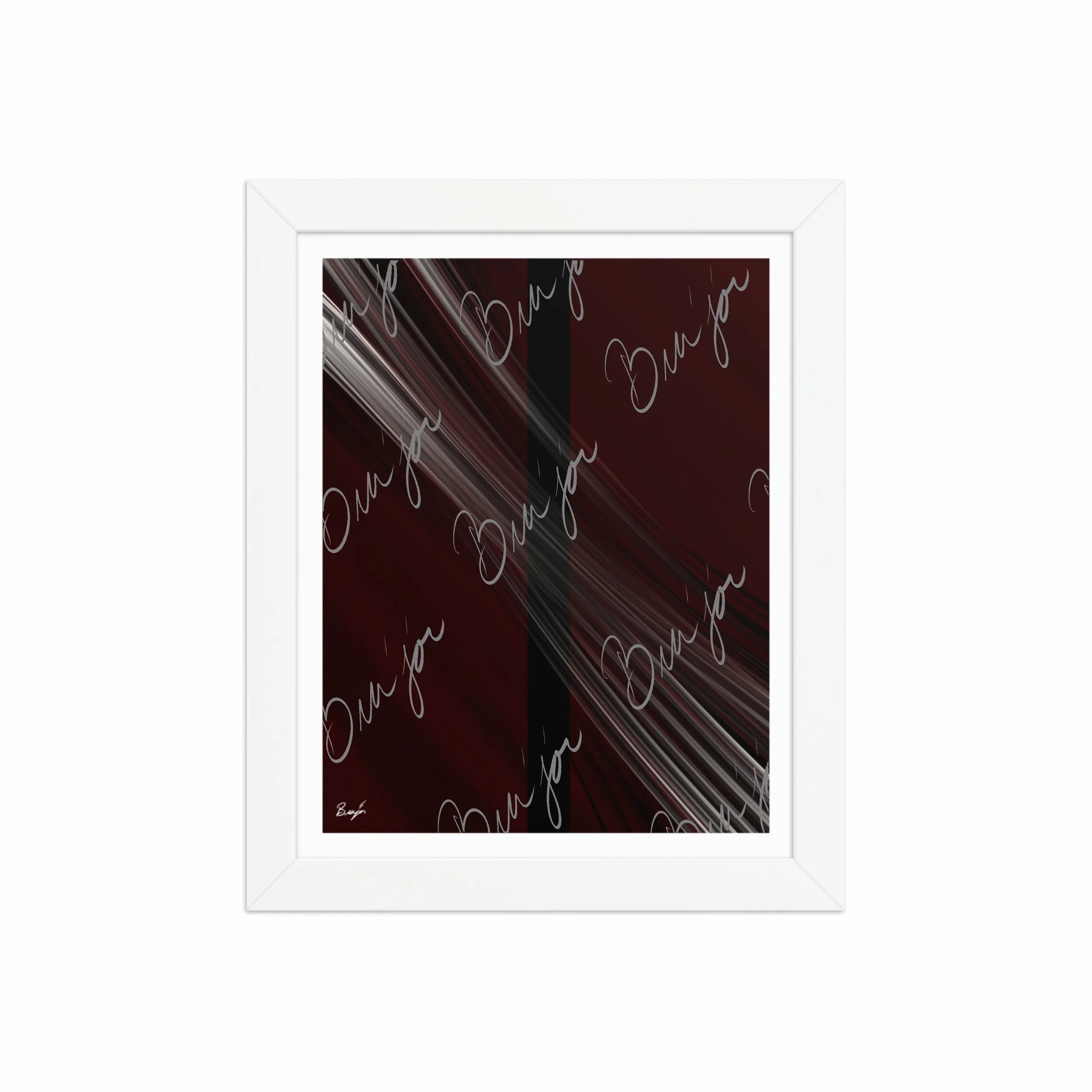 8x10 White Framed abstract artwork titled Still Standing designed by the digital abstract artist Bra'jor. Artwork includes the colors Maroon, Red, Black, and White