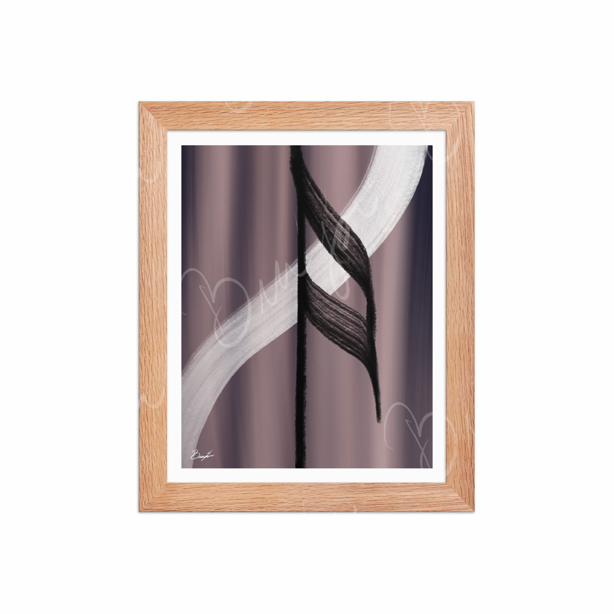 8x10 Red Oak Framed Abstract artwork titled A Beat designed by the digital abstract artist Bra'jor. Artwork includes the colors Black, White, Gray, violet, and Mauve