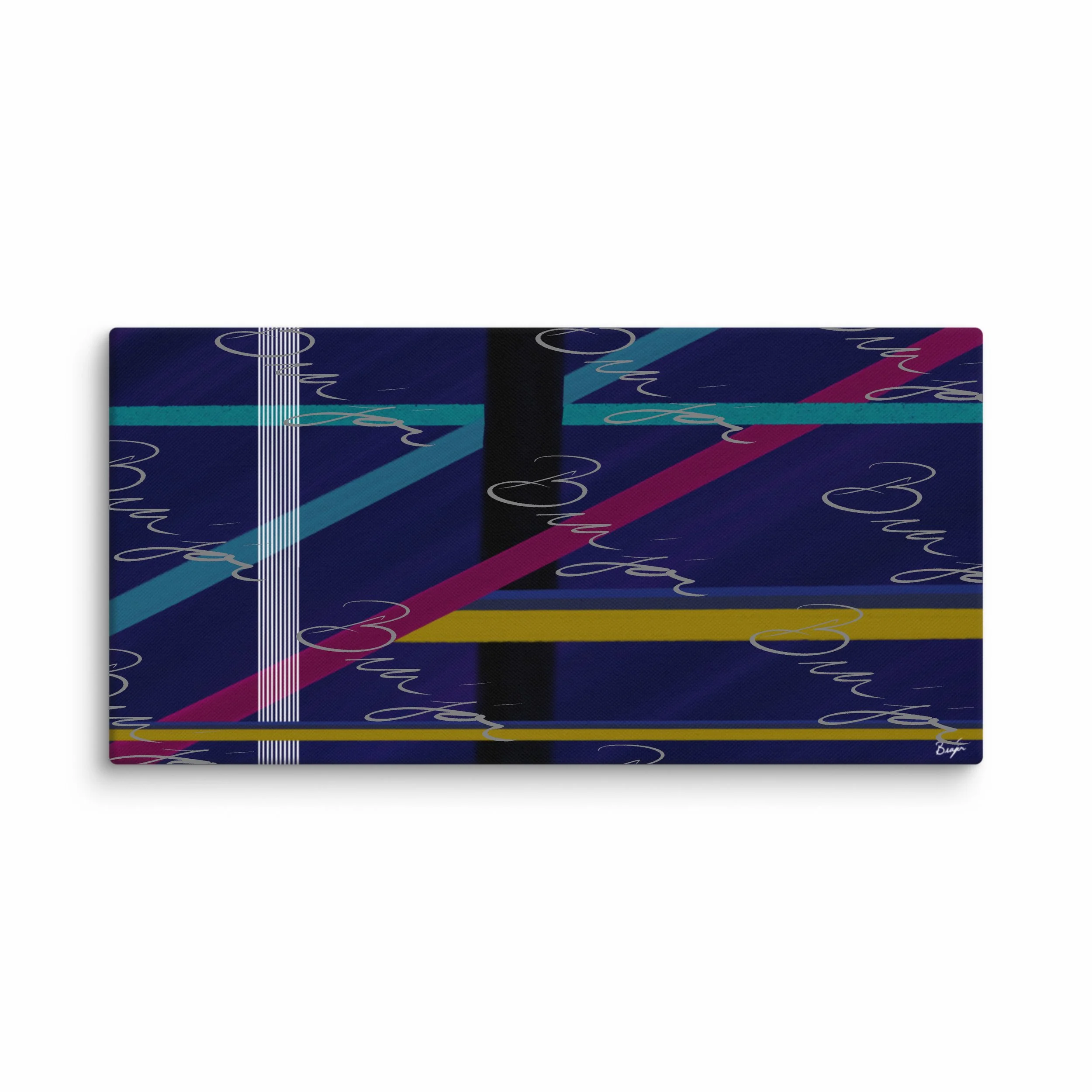 30x60 XL Canvas Abstract artwork titled Destinations designed by the digital abstract artist Bra'jor. Artwork includes the colors Black, Blue, Yellow, Pink, and White