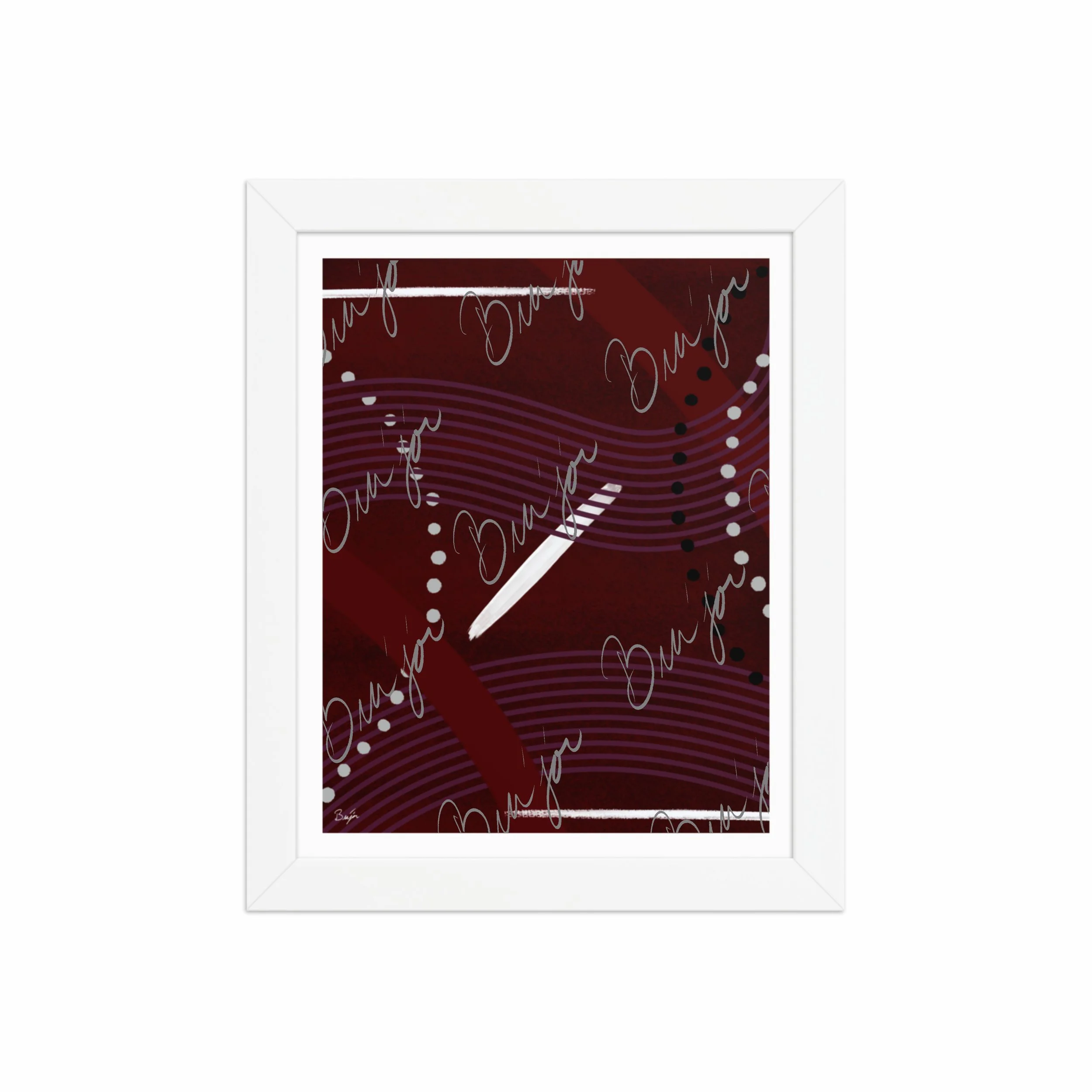 8x10 White Framed Abstract artwork titled Memories designed by the digital abstract artist Bra'jor. Artwork includes the colors Black, White, Maroon, Purple, and Gray