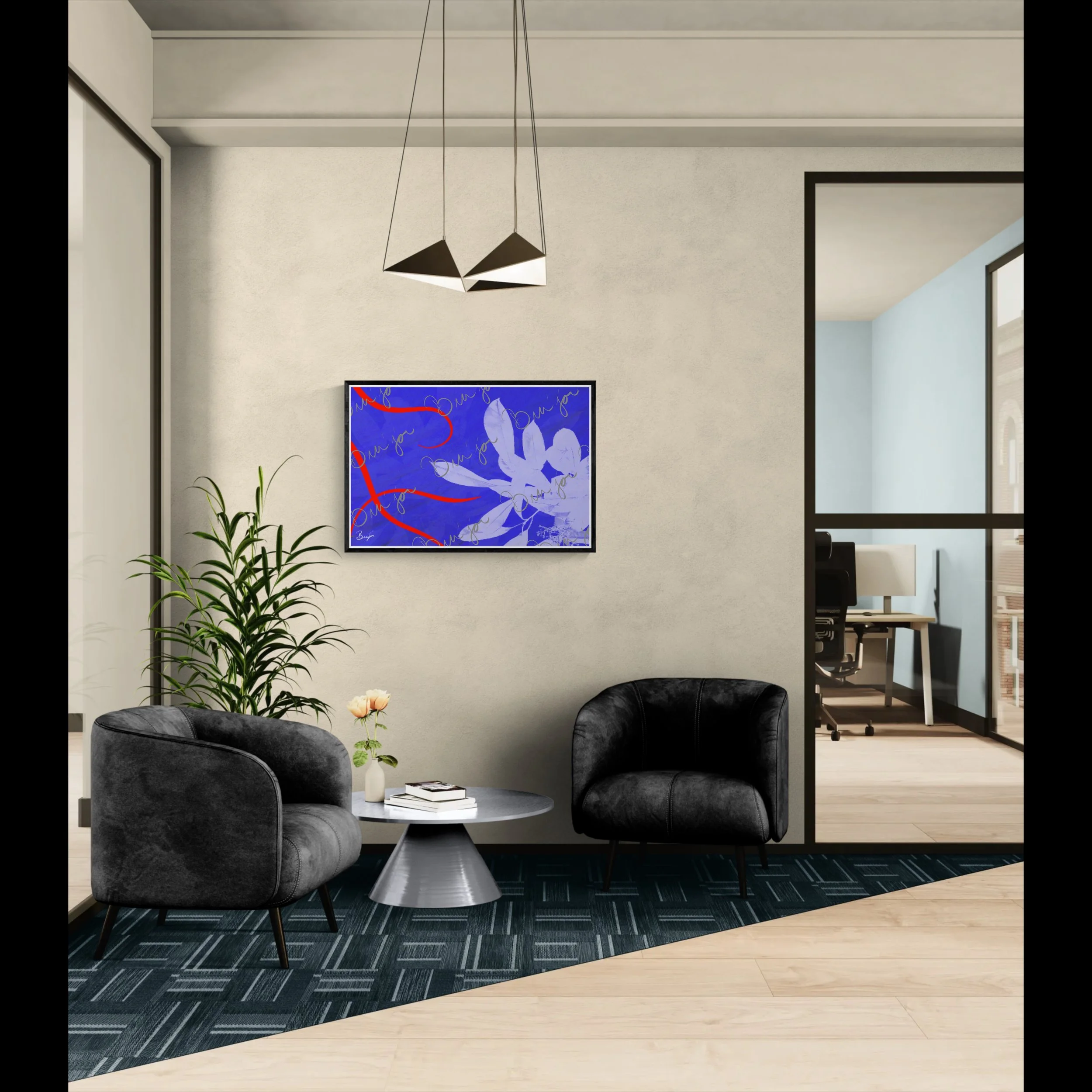 Framed Artwork - Title: Blue Flower