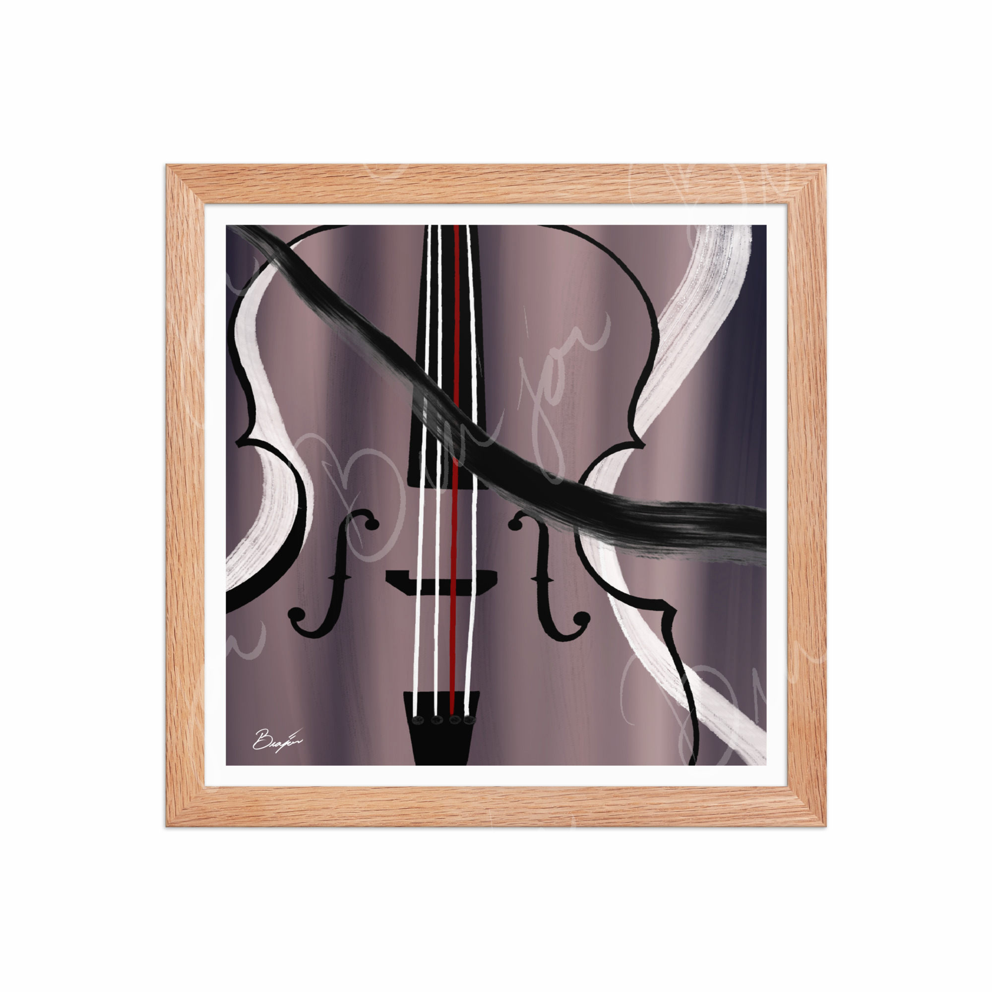 12x12 Red Oak Framed Abstract artwork titled First Love designed by the digital abstract artist Bra'jor. Artwork includes the colors Black, White, Gray, violet, Mauve, and Red