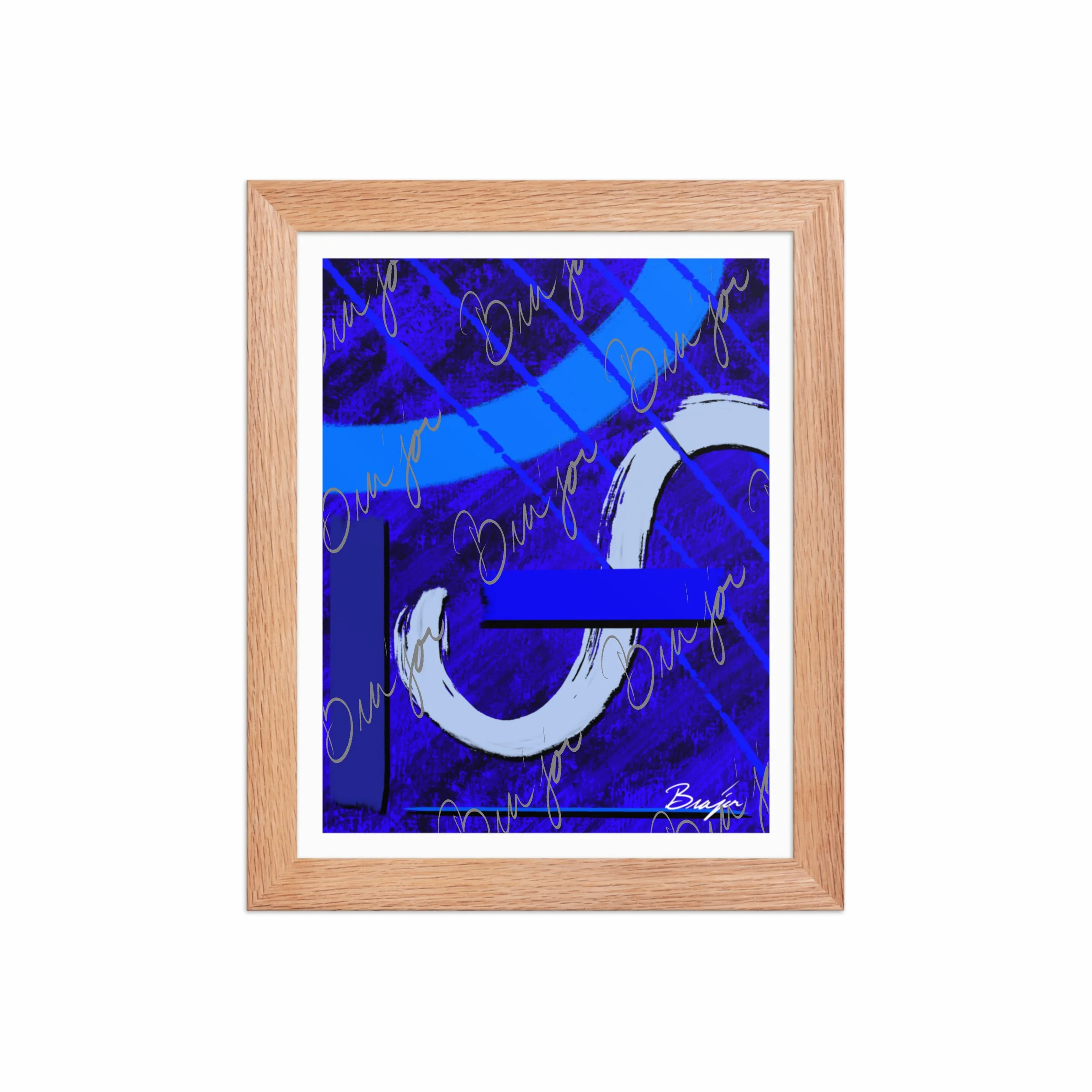 8x10 Red Oak Abstract artwork titled Undone designed by the digital abstract artist Bra'jor. Artwork includes the colors Blue, Black, Misty Blue, and Navy
