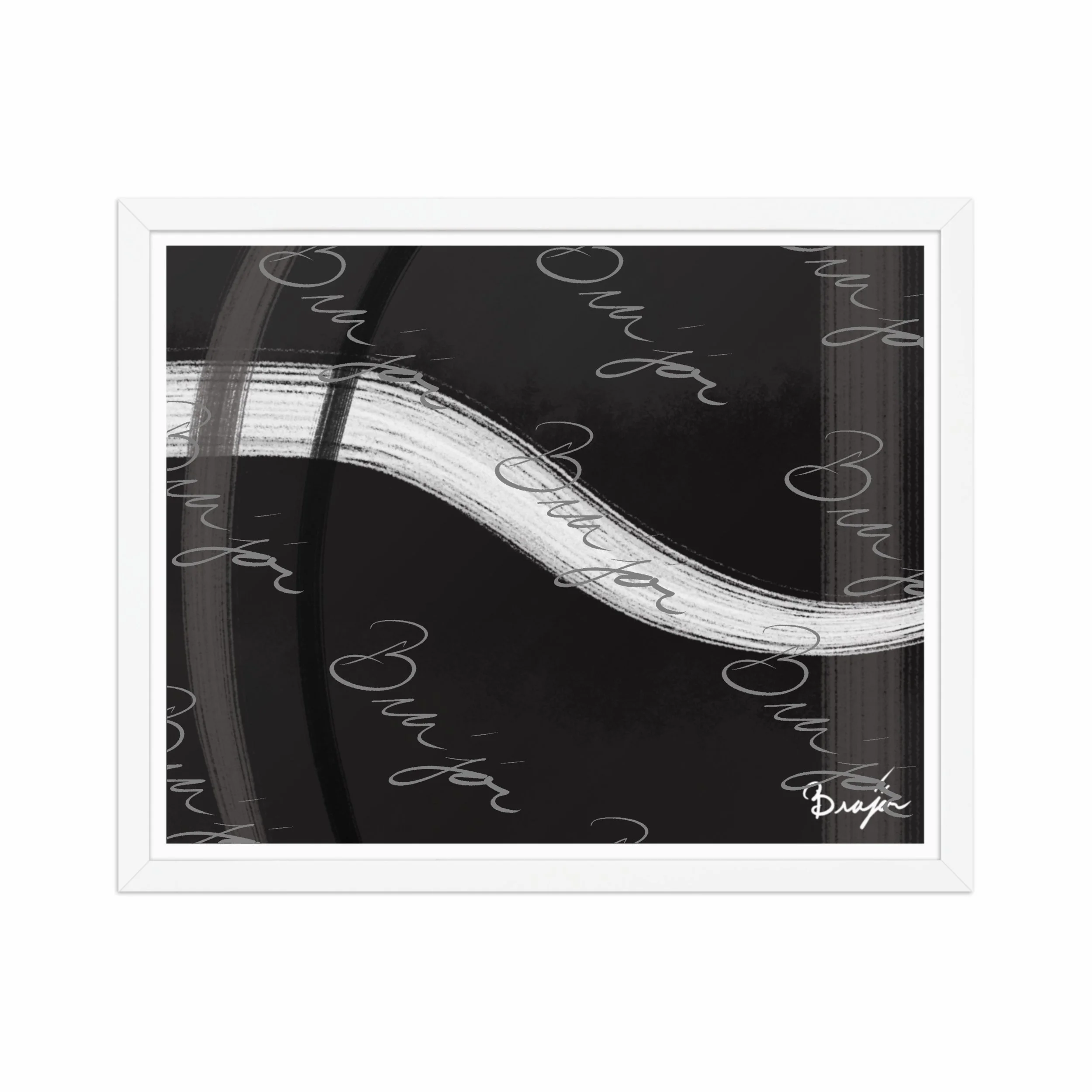 16x20 White Framed abstract artwork titled See It Through designed by the digital abstract artist Bra'jor. Artwork includes the colors Black, White, and Gray