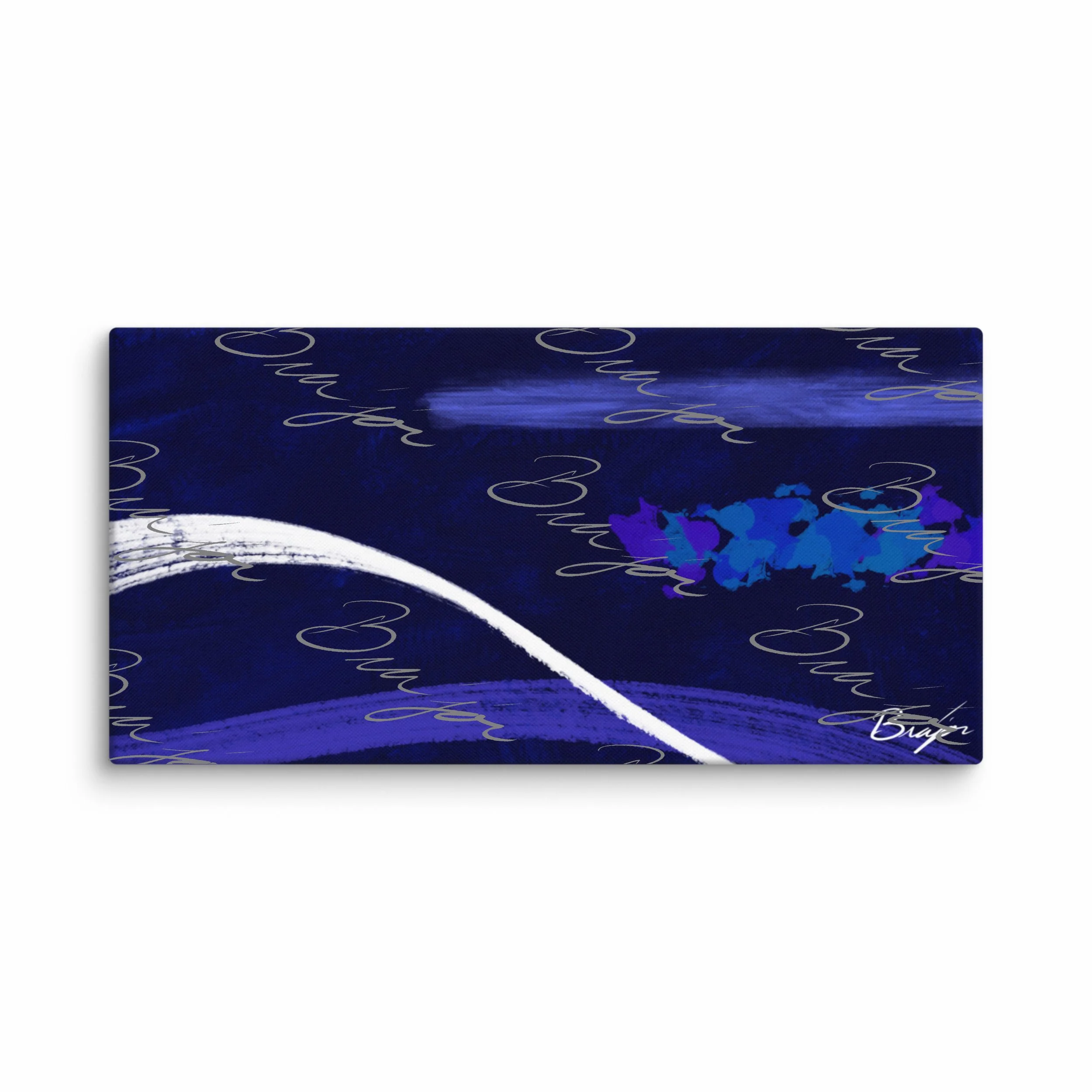 30x60 XL Canvas Abstract artwork titled Still Waters designed by the digital abstract artist Bra'jor. Artwork includes the color Blue in many shades, White, and Purple