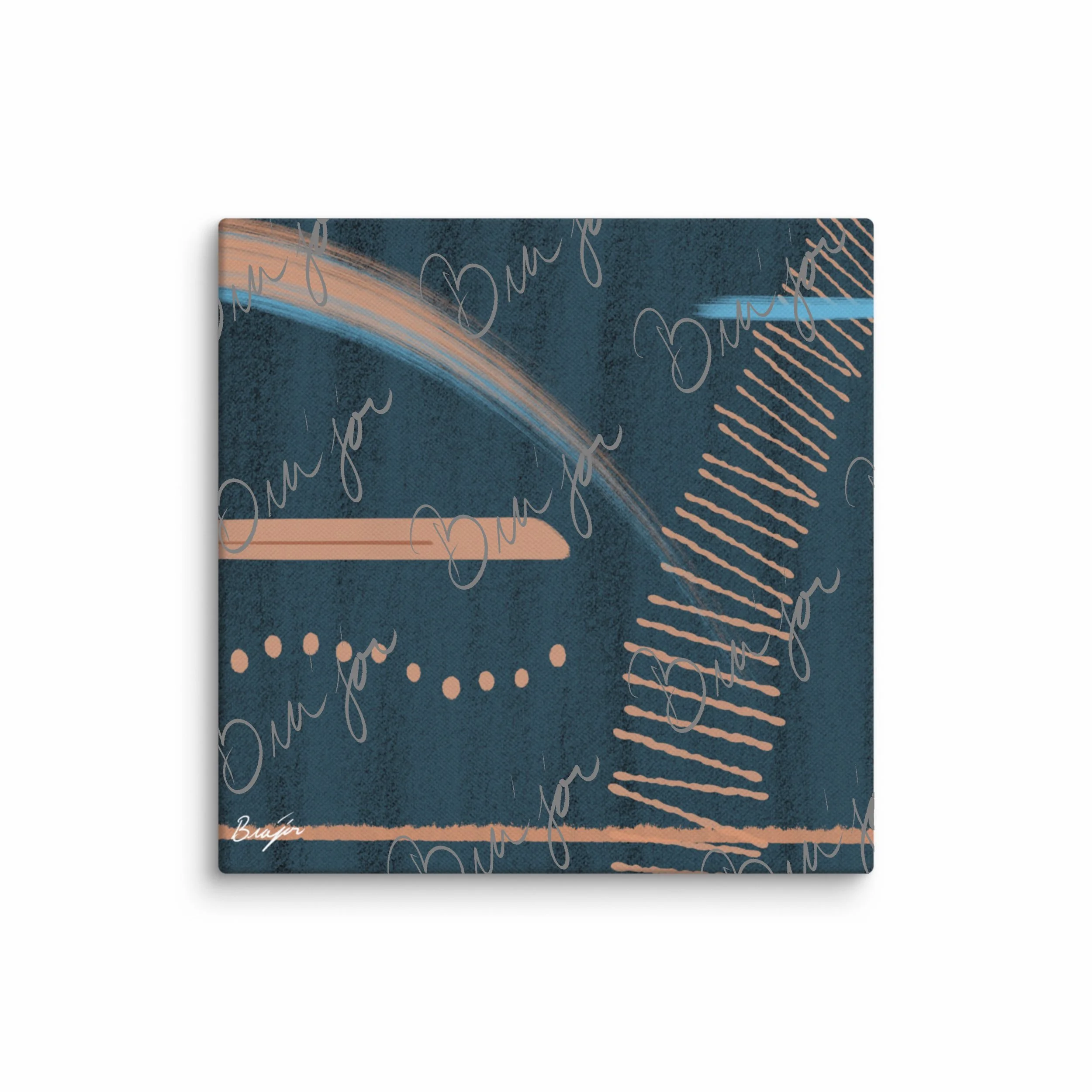 16x16 Canvas abstract artwork titled Effort designed by the digital abstract artist Bra'jor. Artwork includes the colors Black, Blue, Brown, and Tan