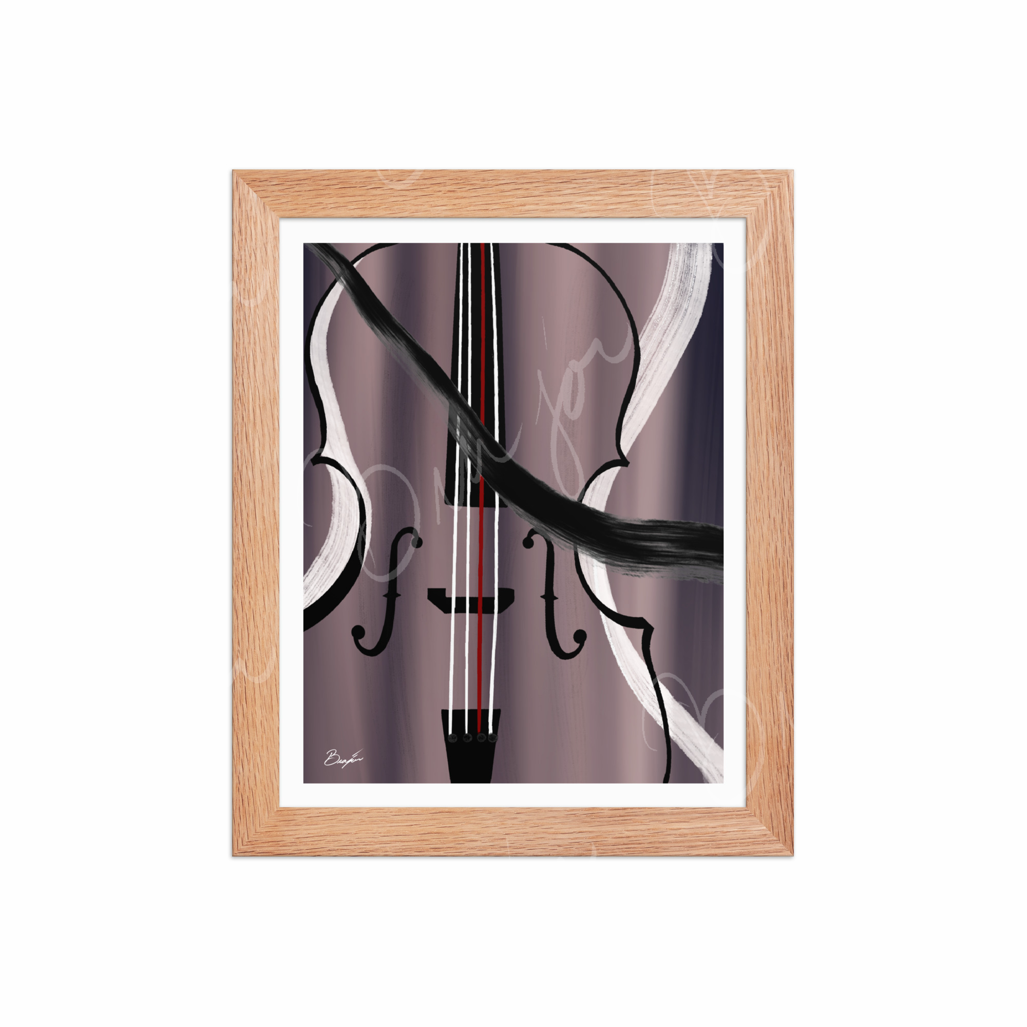 8x10 Red Oak Framed Abstract artwork titled First Love designed by the digital abstract artist Bra'jor. Artwork includes the colors Black, White, Gray, violet, Mauve, and Red