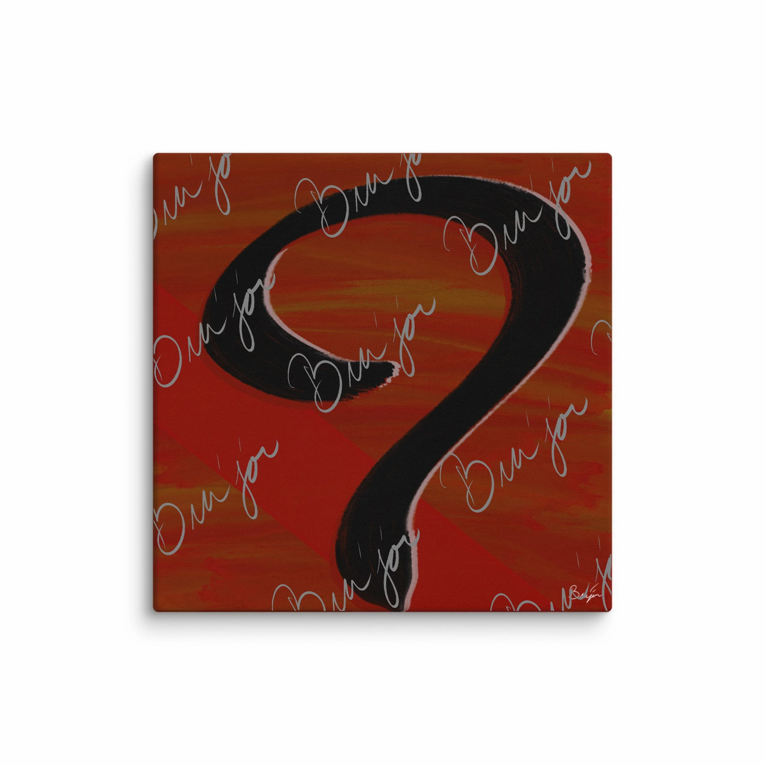 37x37 XL canvas abstract artwork titled Unanswered designed by the digital abstract artist Bra'jor. Artwork includes the colors Red, Orange, Black, White, Yellow, and Pink