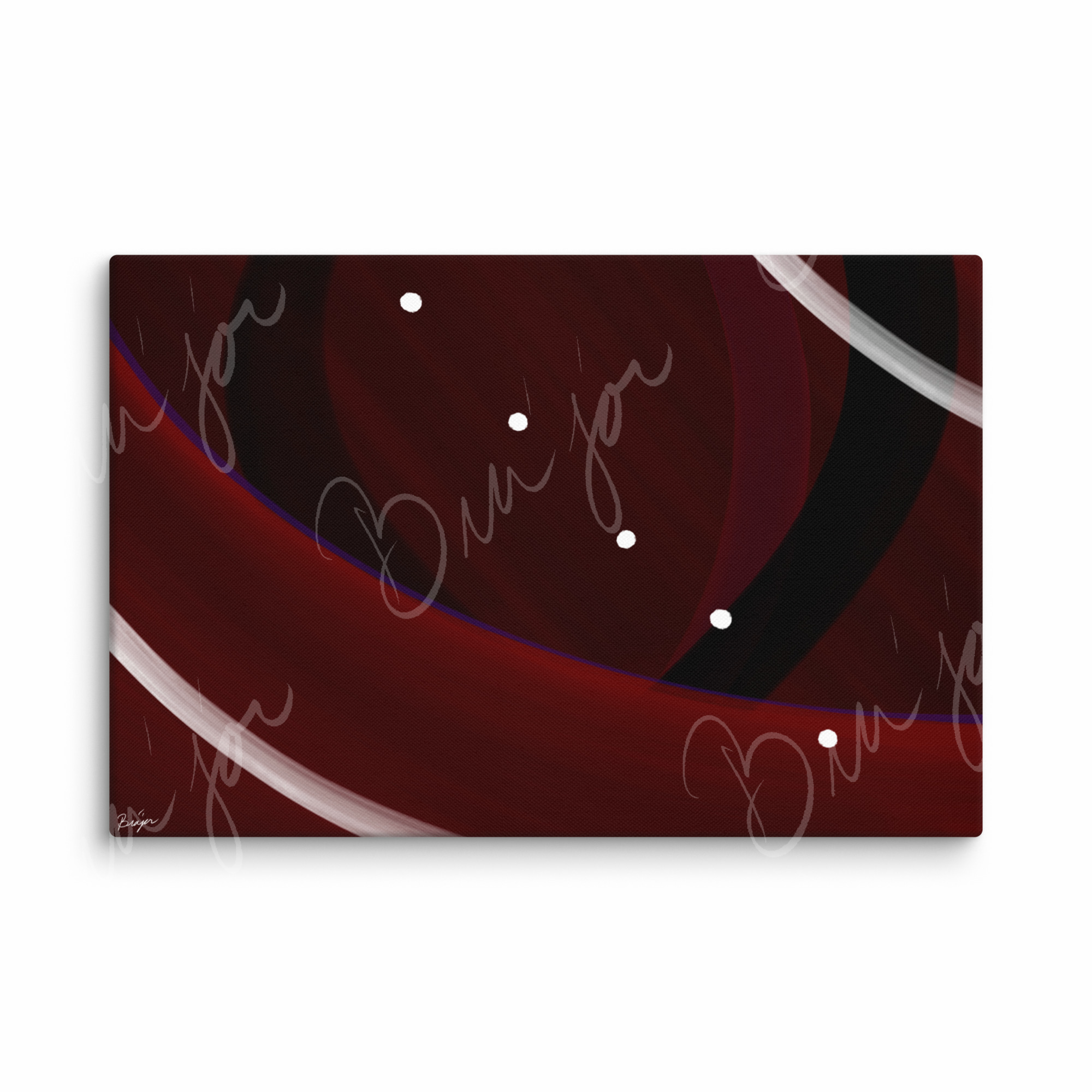 24x36 Canvas Abstract artwork titled Trail Back designed by the digital abstract artist Bra'jor. Artwork includes the colors Red, Black, Purple, and White