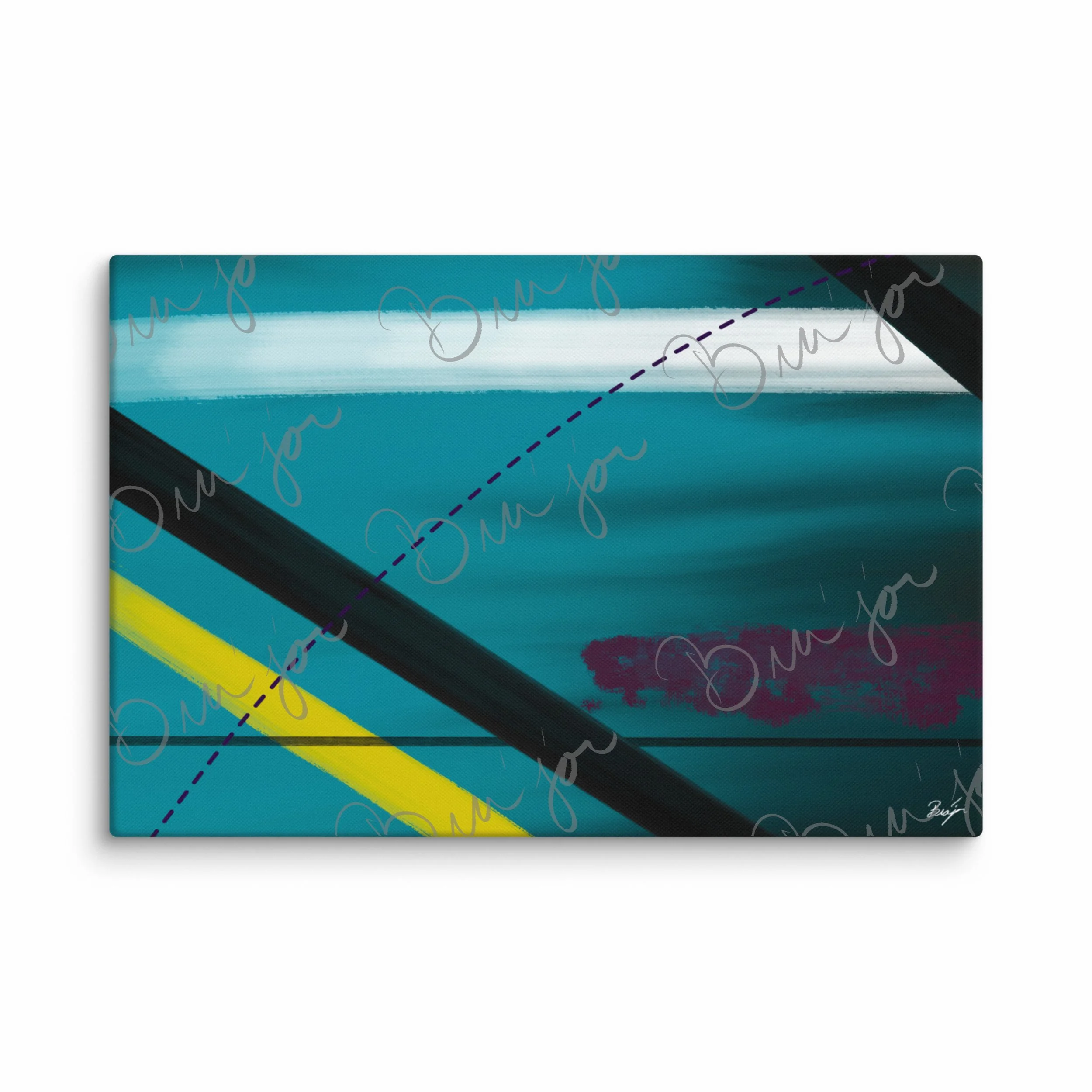 20x30 Canvas Abstract artwork titled First designed by the digital abstract artist Bra'jor. Artwork includes the colors Blue, Yellow, Black, Purple, and White