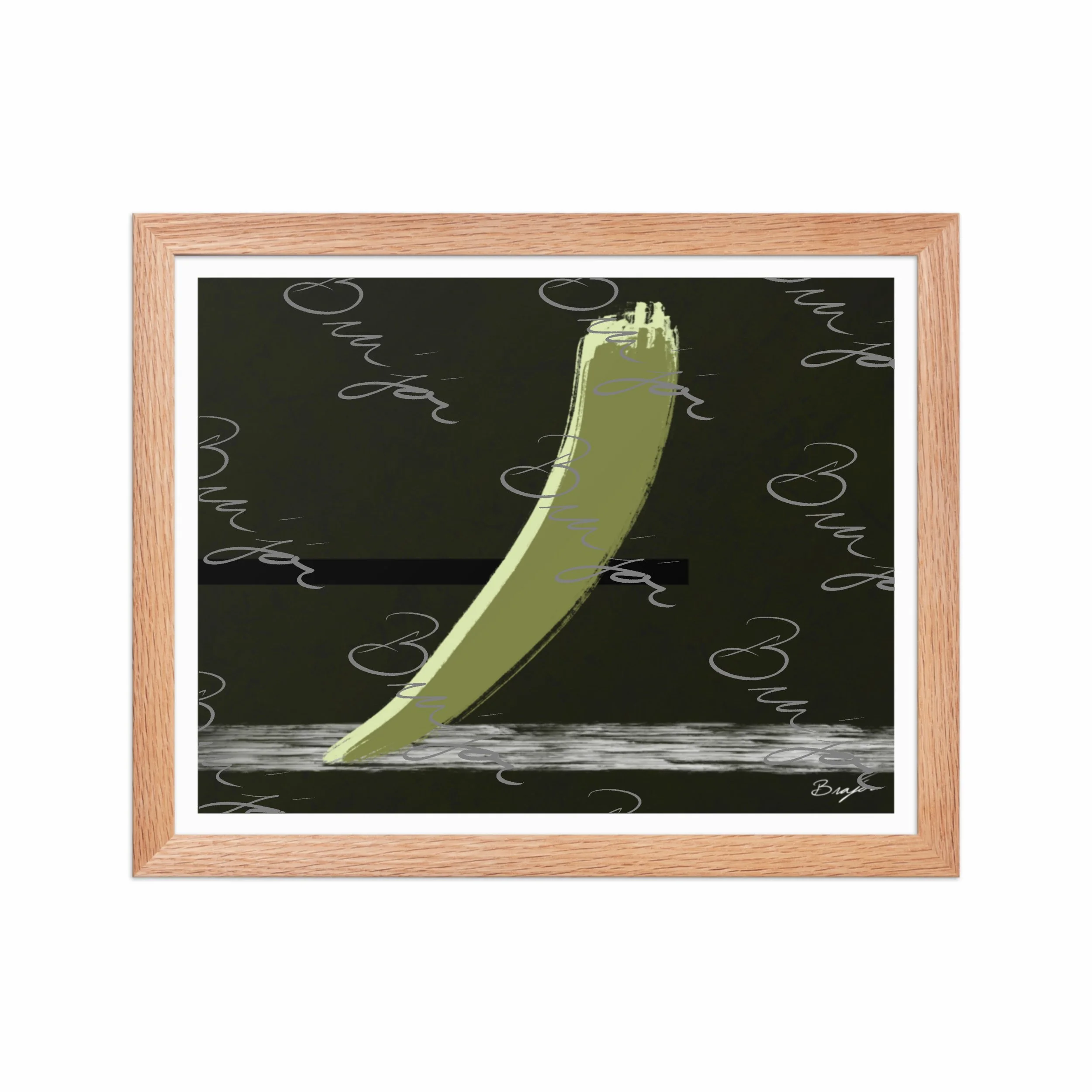 11x14 Red Oak Framed abstract artwork titled Drift designed by the digital abstract artist Bra'jor. Artwork includes the colors Green in multiple shades, Black,  White, and Gray