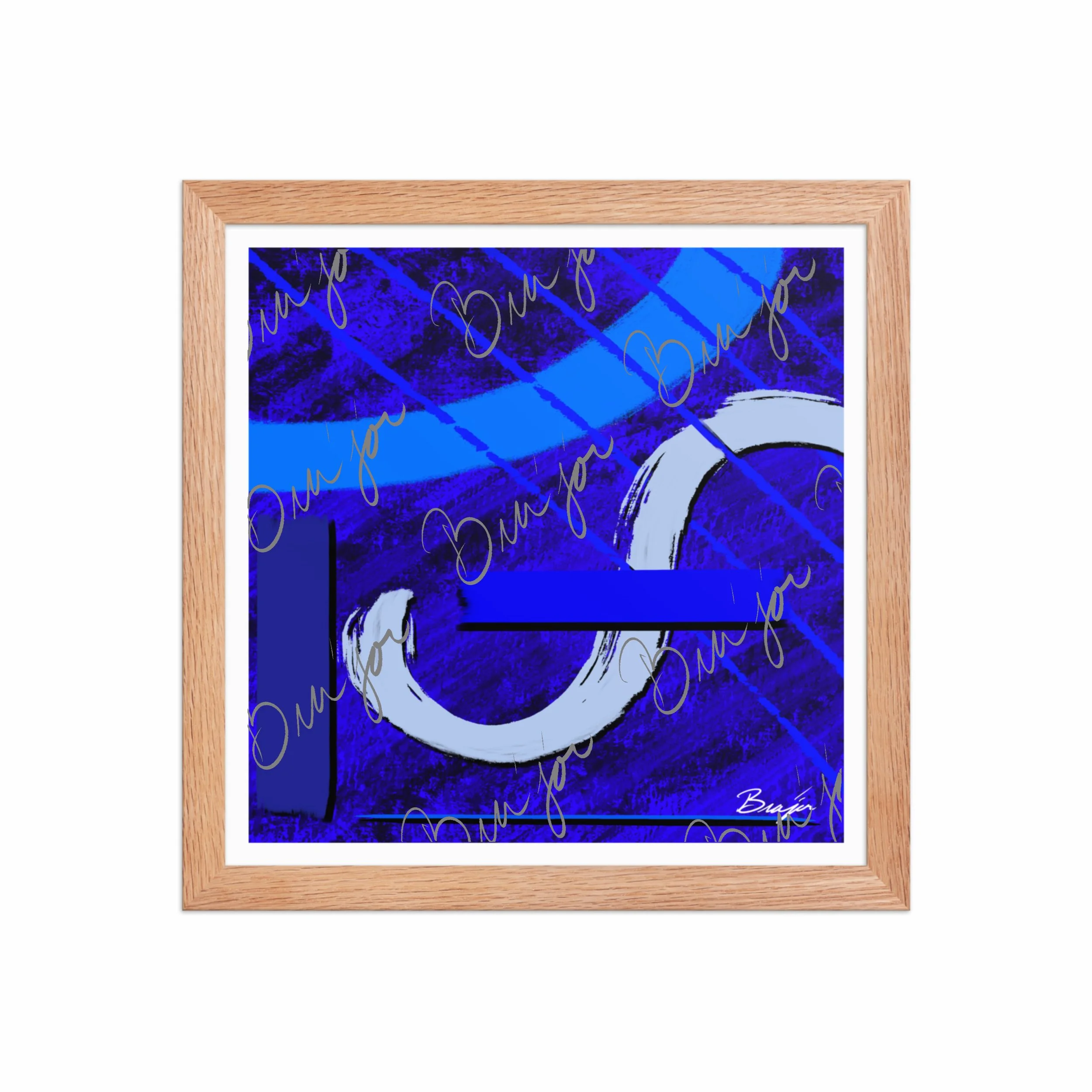 12x12 Red Oak Abstract artwork titled Undone designed by the digital abstract artist Bra'jor. Artwork includes the colors Blue, Black, Misty Blue, and Navy