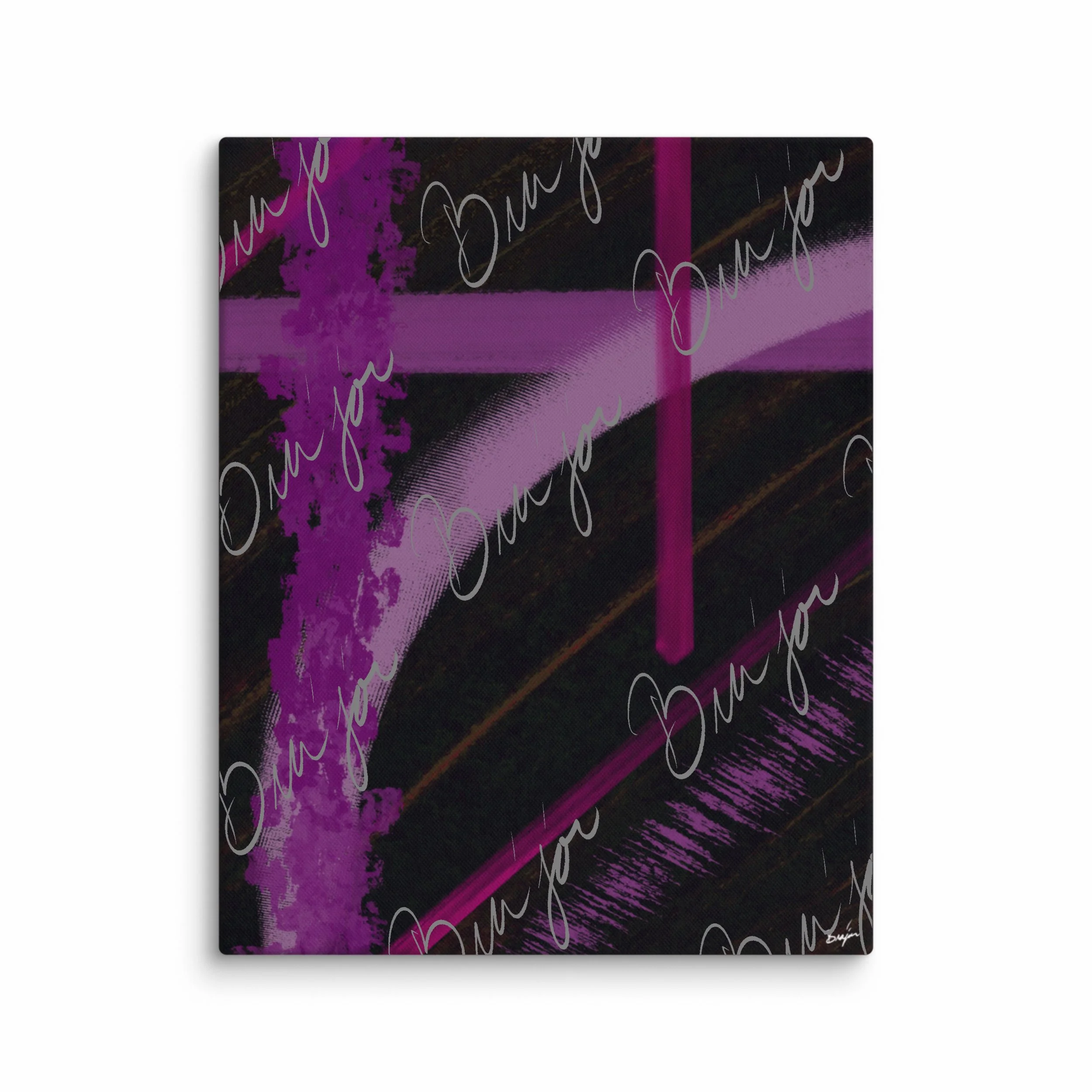 16x20 Abstract canvas artwork titled Be Soft designed by the digital abstract artist Bra'jor. Artwork includes the colors Purple, Lavender, Pink, Orange, and Black