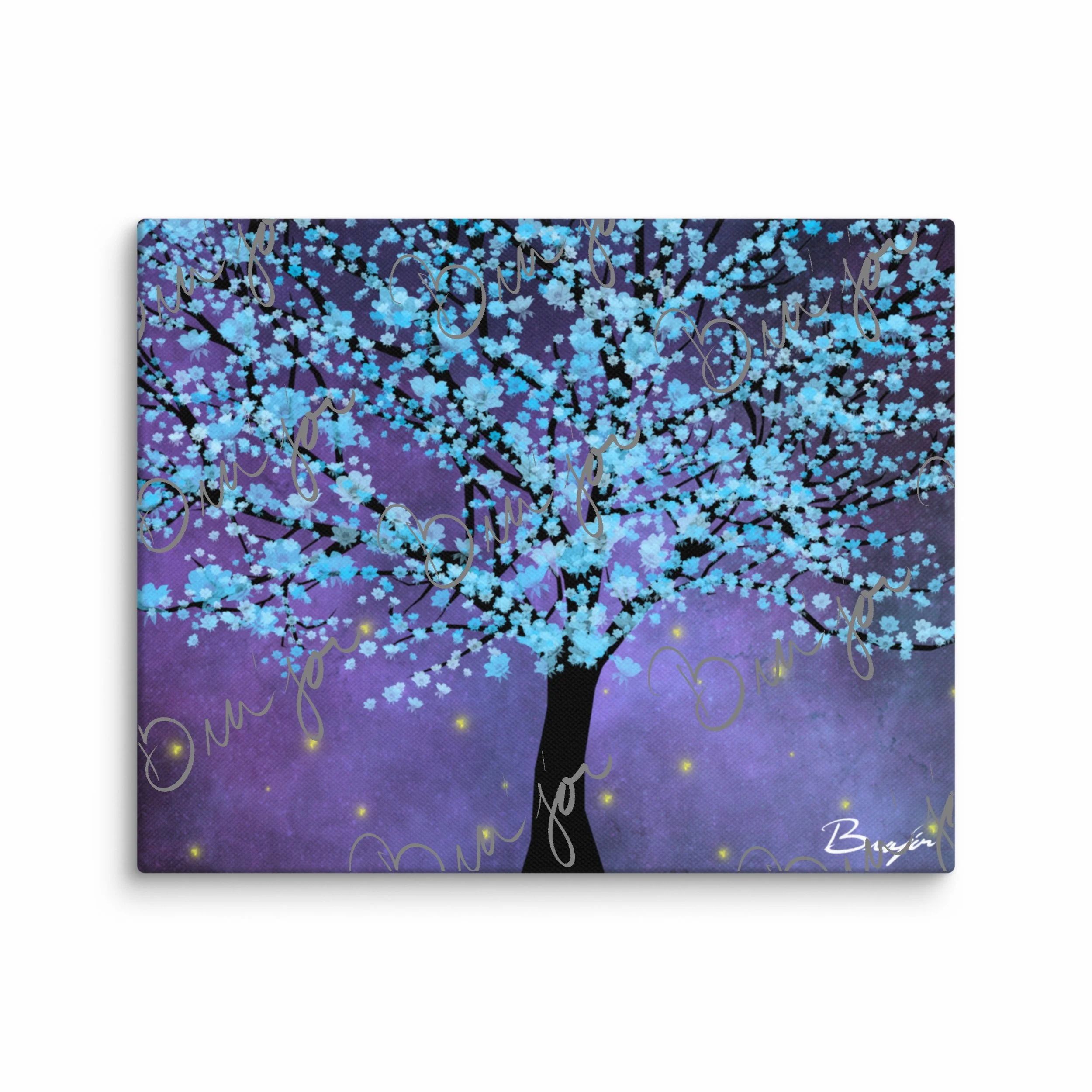 8x10 Abstract canvas artwork titled Midnight Bloom designed by the digital abstract artist Bra'jor. Artwork includes the colors Baby Blue, Blue, Black, Yellow, and White